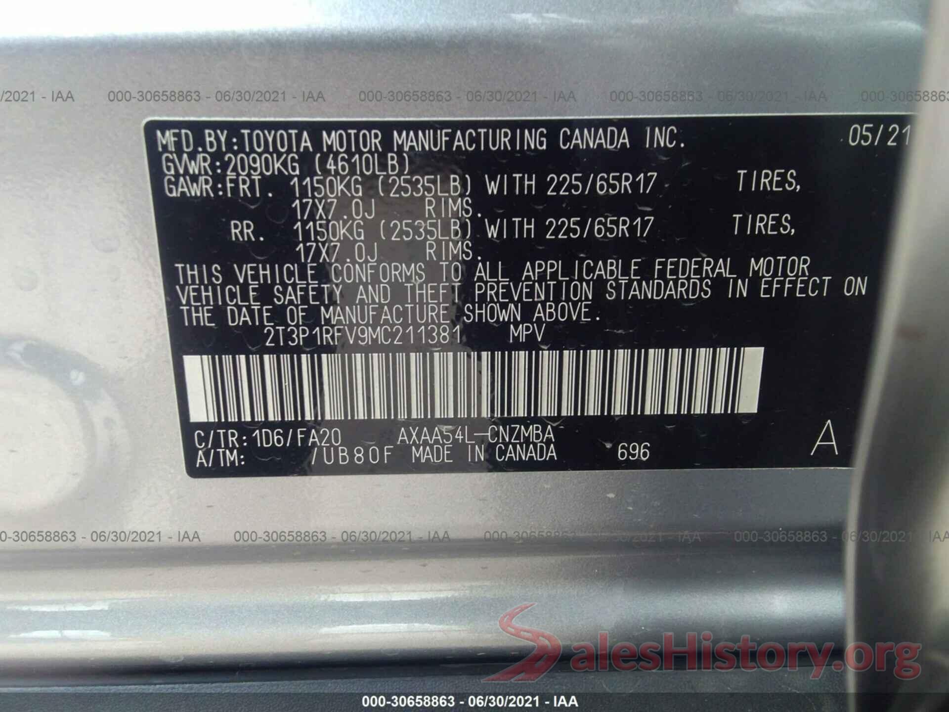 2T3P1RFV9MC211381 2021 TOYOTA RAV4