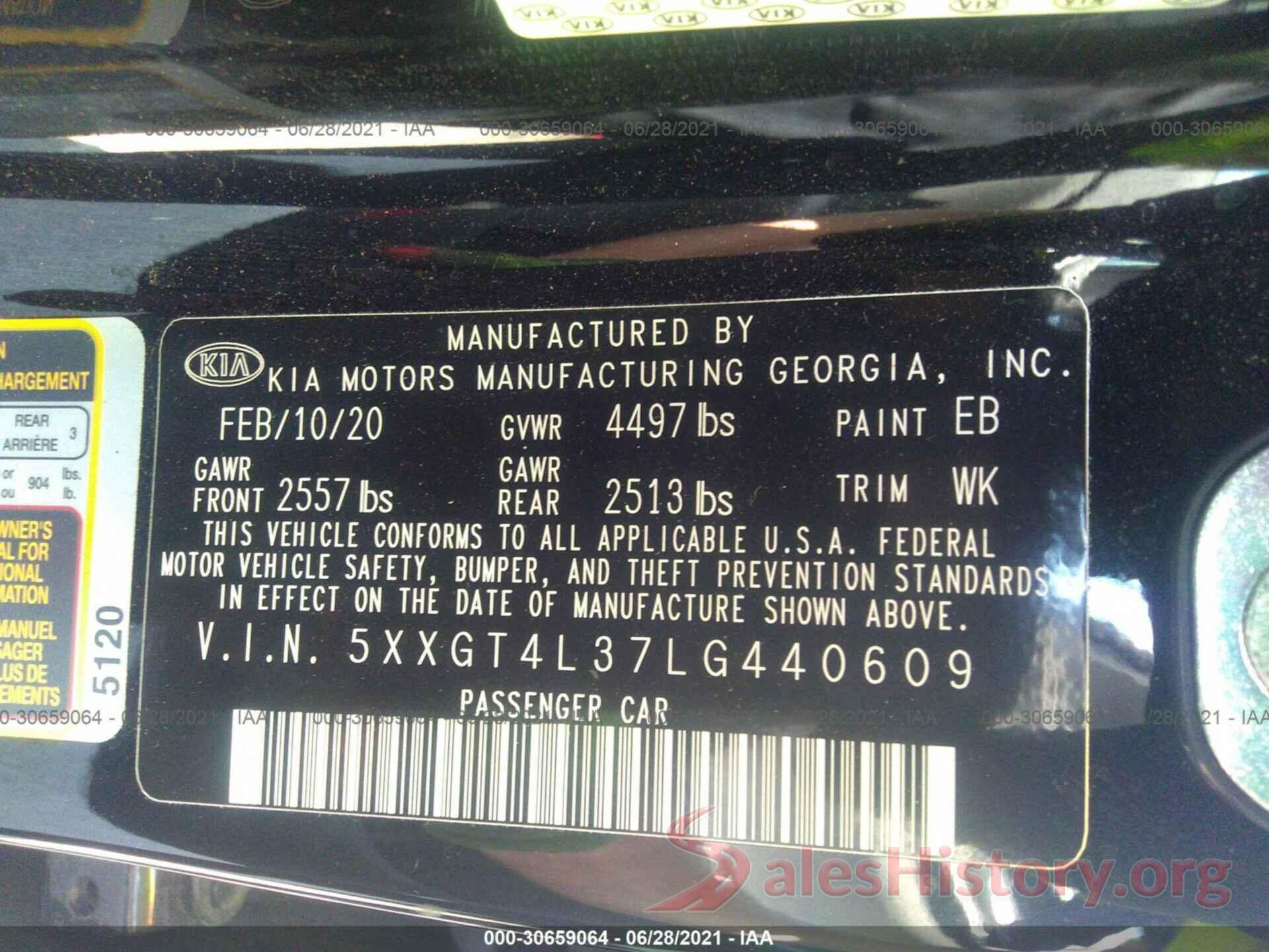 5XXGT4L37LG440609 2020 KIA OPTIMA