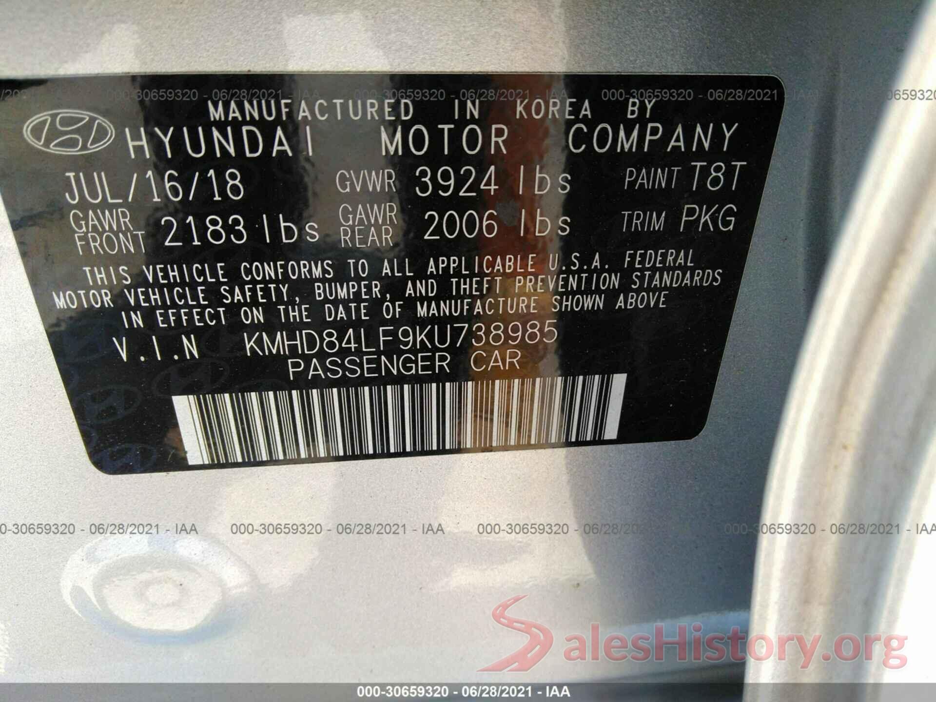 KMHD84LF9KU738985 2019 HYUNDAI ELANTRA