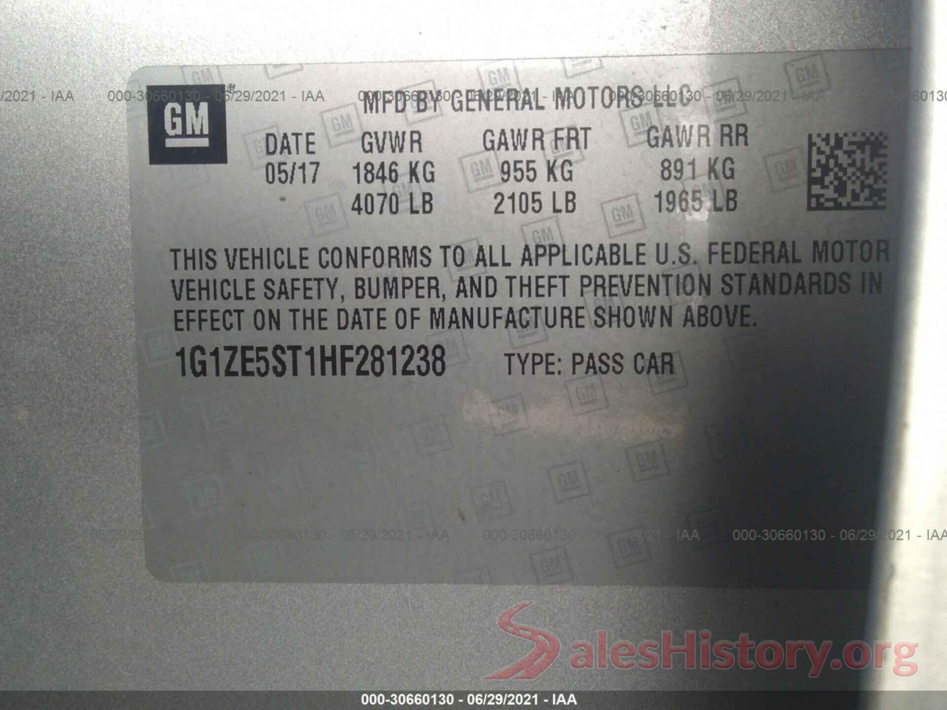 1G1ZE5ST1HF281238 2017 CHEVROLET MALIBU