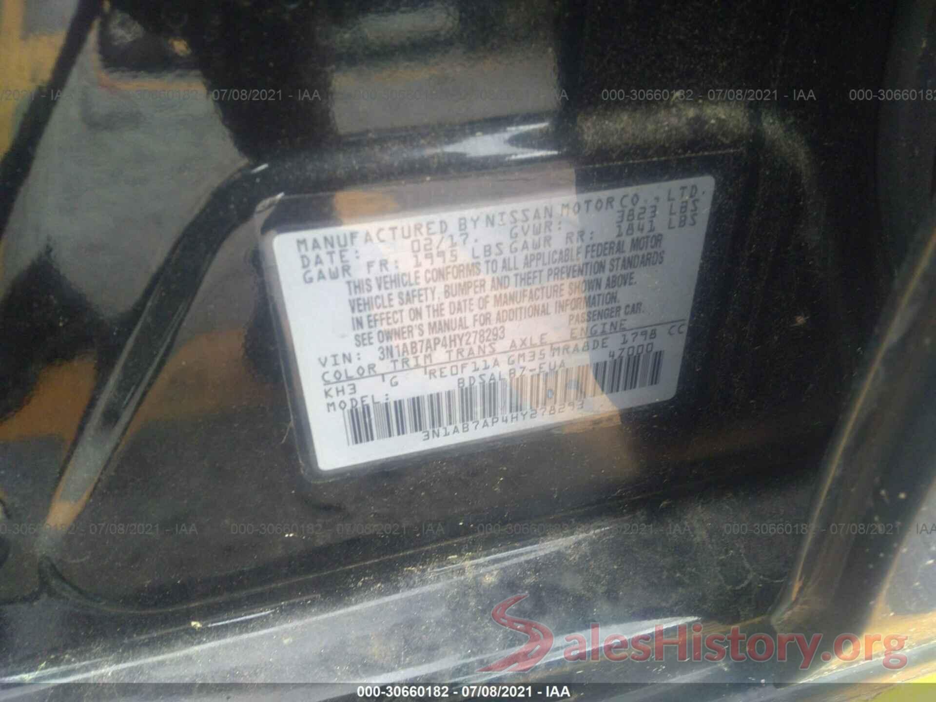 3N1AB7AP4HY278293 2017 NISSAN SENTRA