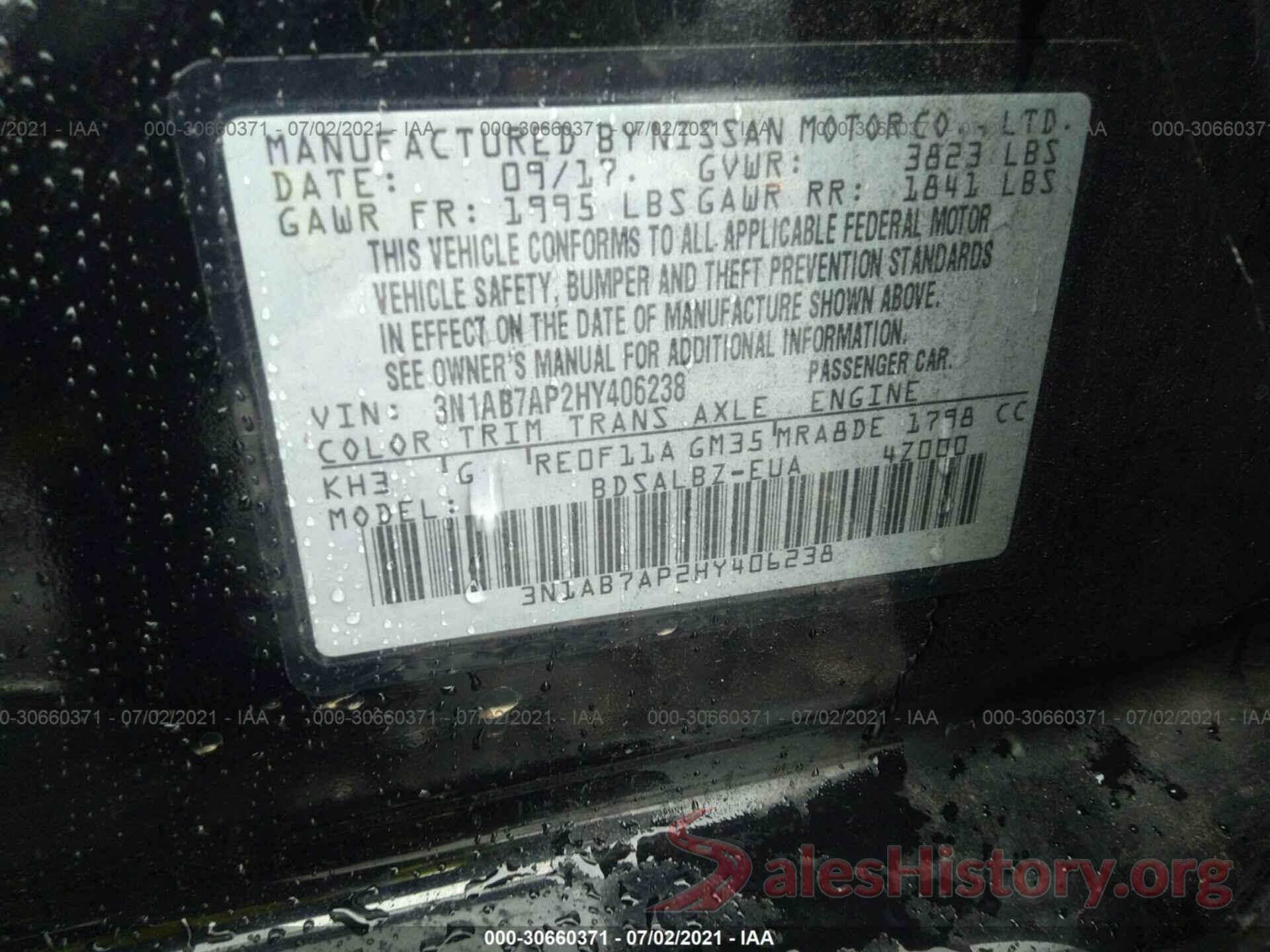 3N1AB7AP2HY406238 2017 NISSAN SENTRA