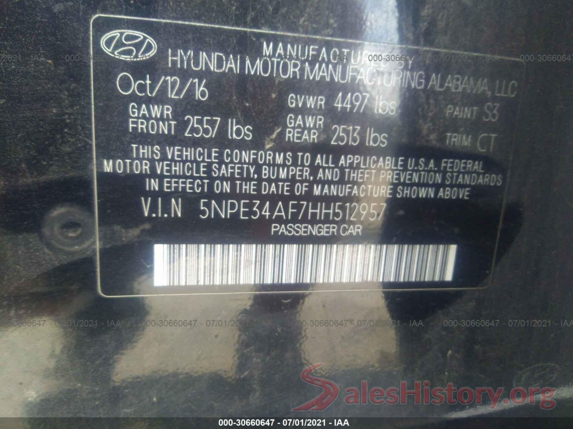 5NPE34AF7HH512957 2017 HYUNDAI SONATA