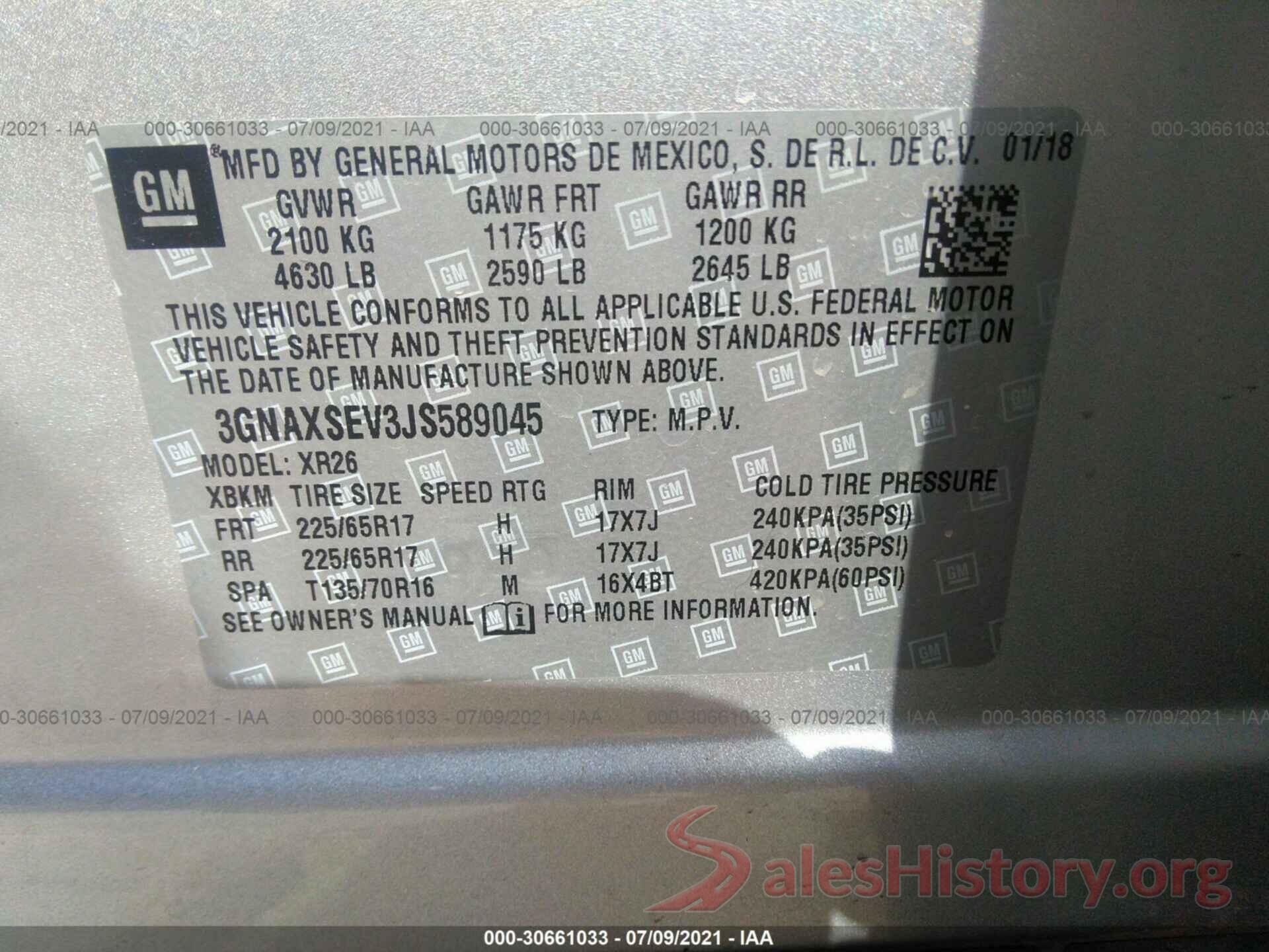 3GNAXSEV3JS589045 2018 CHEVROLET EQUINOX