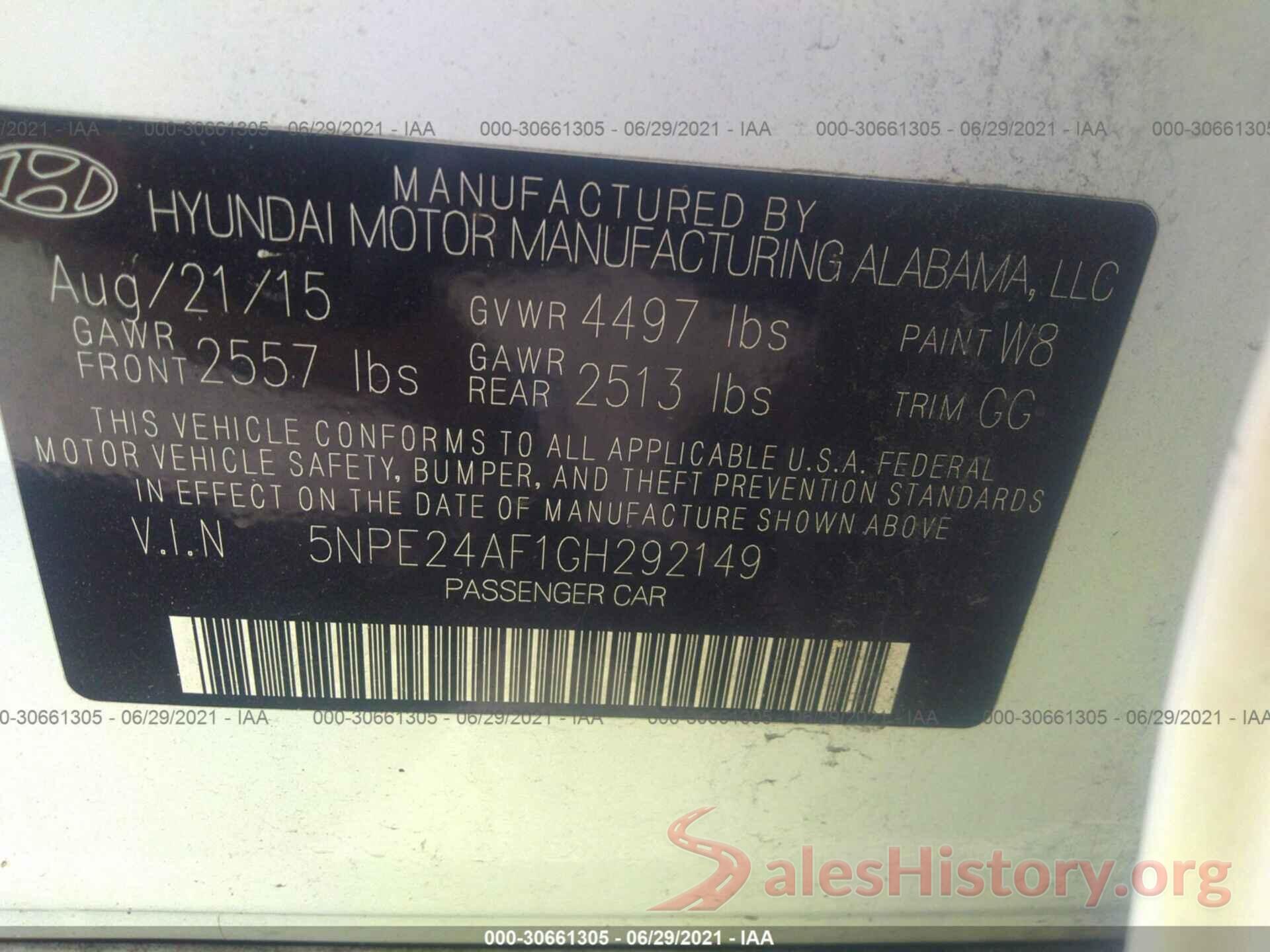 5NPE24AF1GH292149 2016 HYUNDAI SONATA