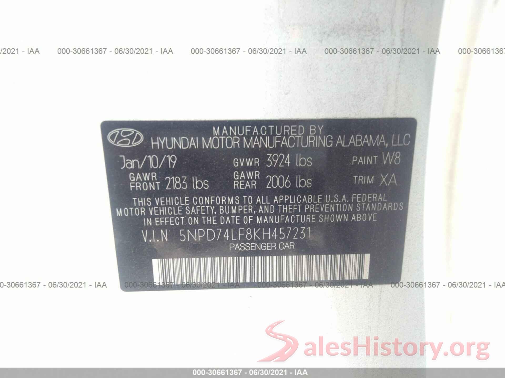 5NPD74LF8KH457231 2019 HYUNDAI ELANTRA