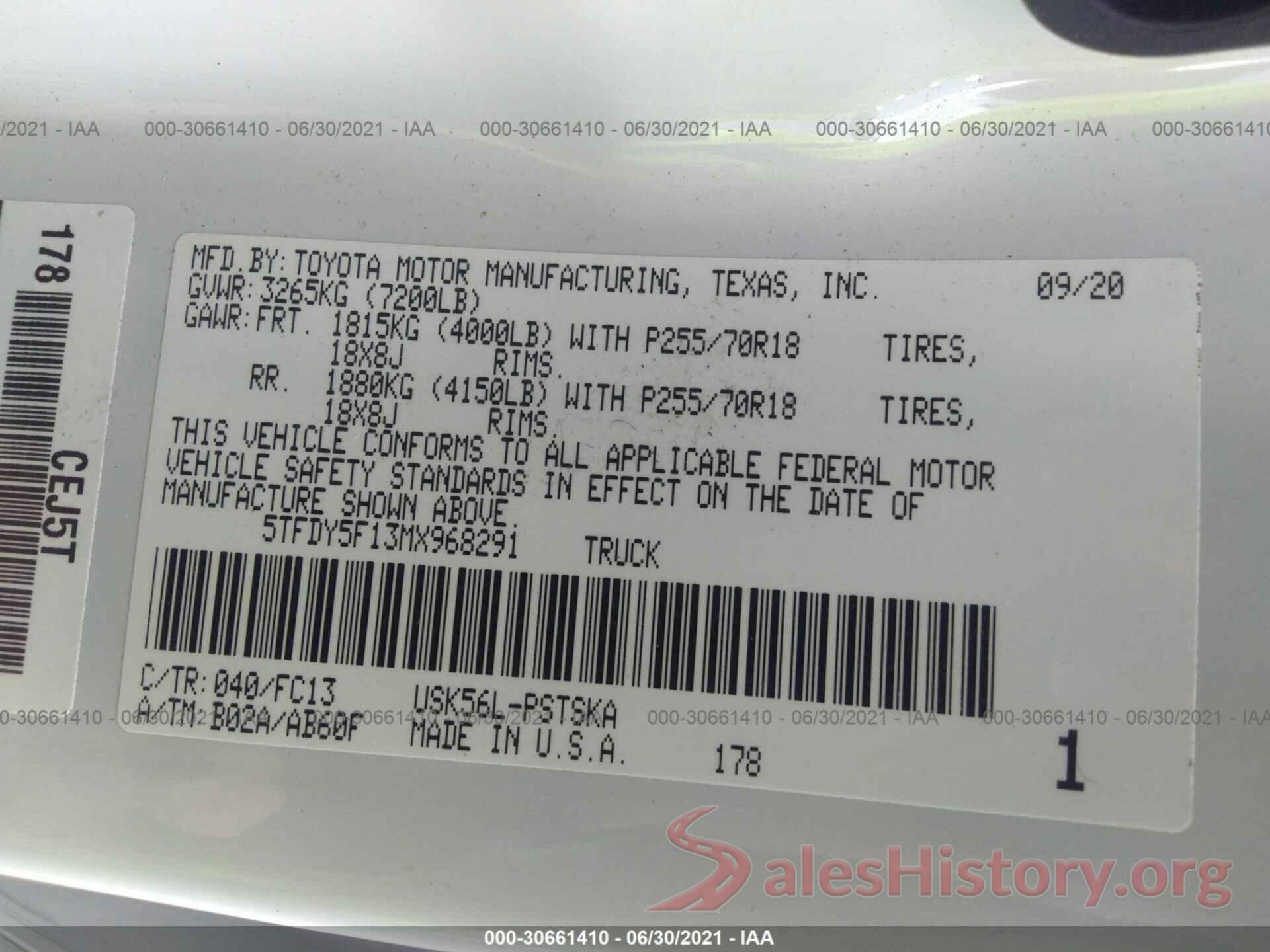 5TFDY5F13MX968291 2021 TOYOTA TUNDRA 4WD