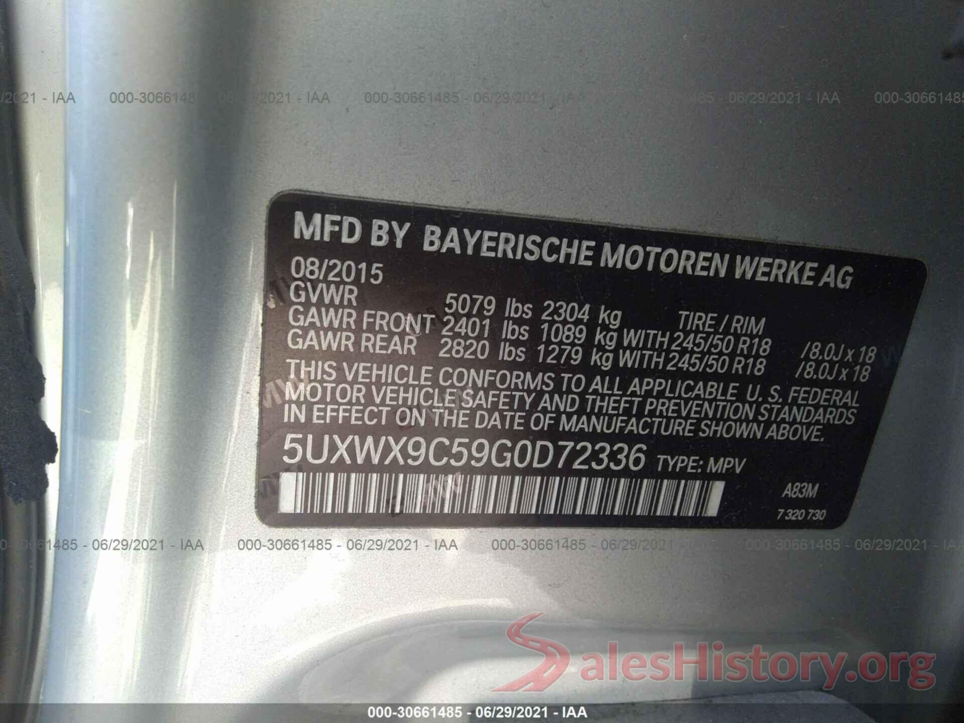 5UXWX9C59G0D72336 2016 BMW X3