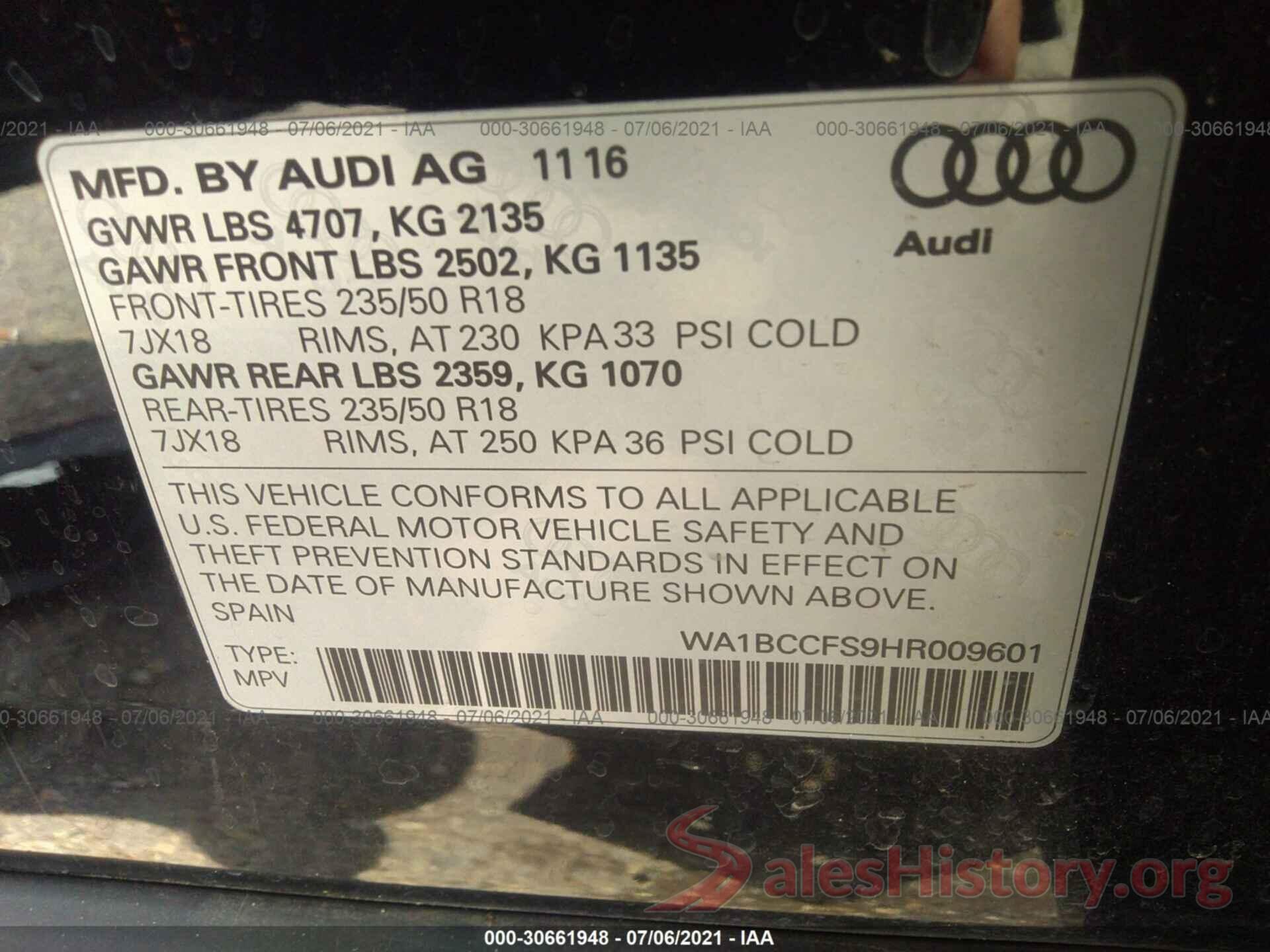 WA1BCCFS9HR009601 2017 AUDI Q3