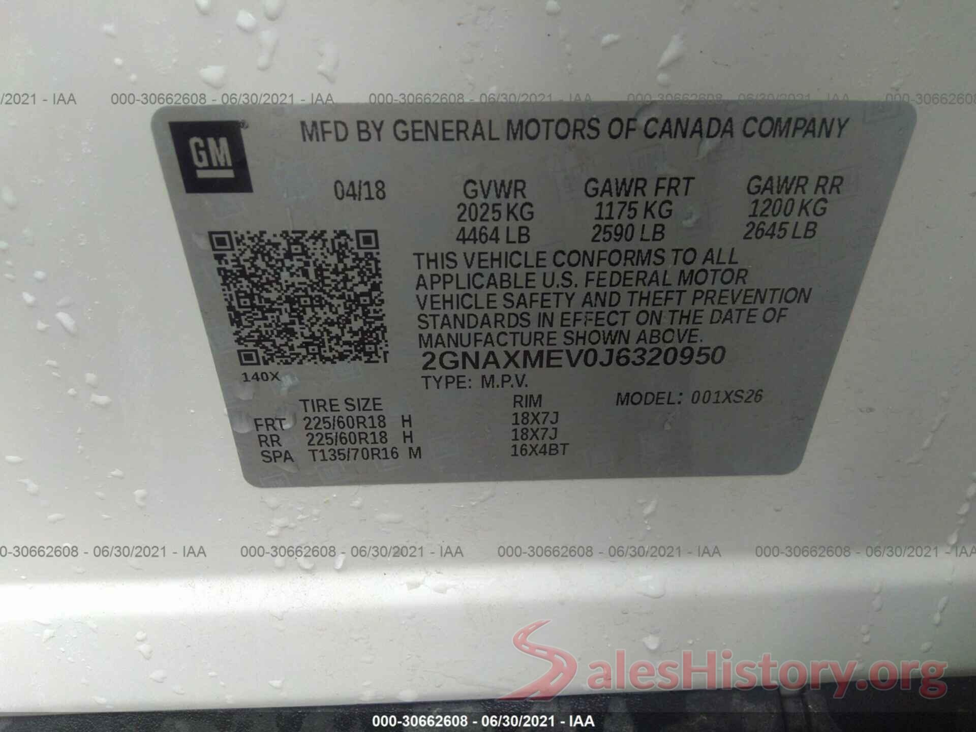 2GNAXMEV0J6320950 2018 CHEVROLET EQUINOX