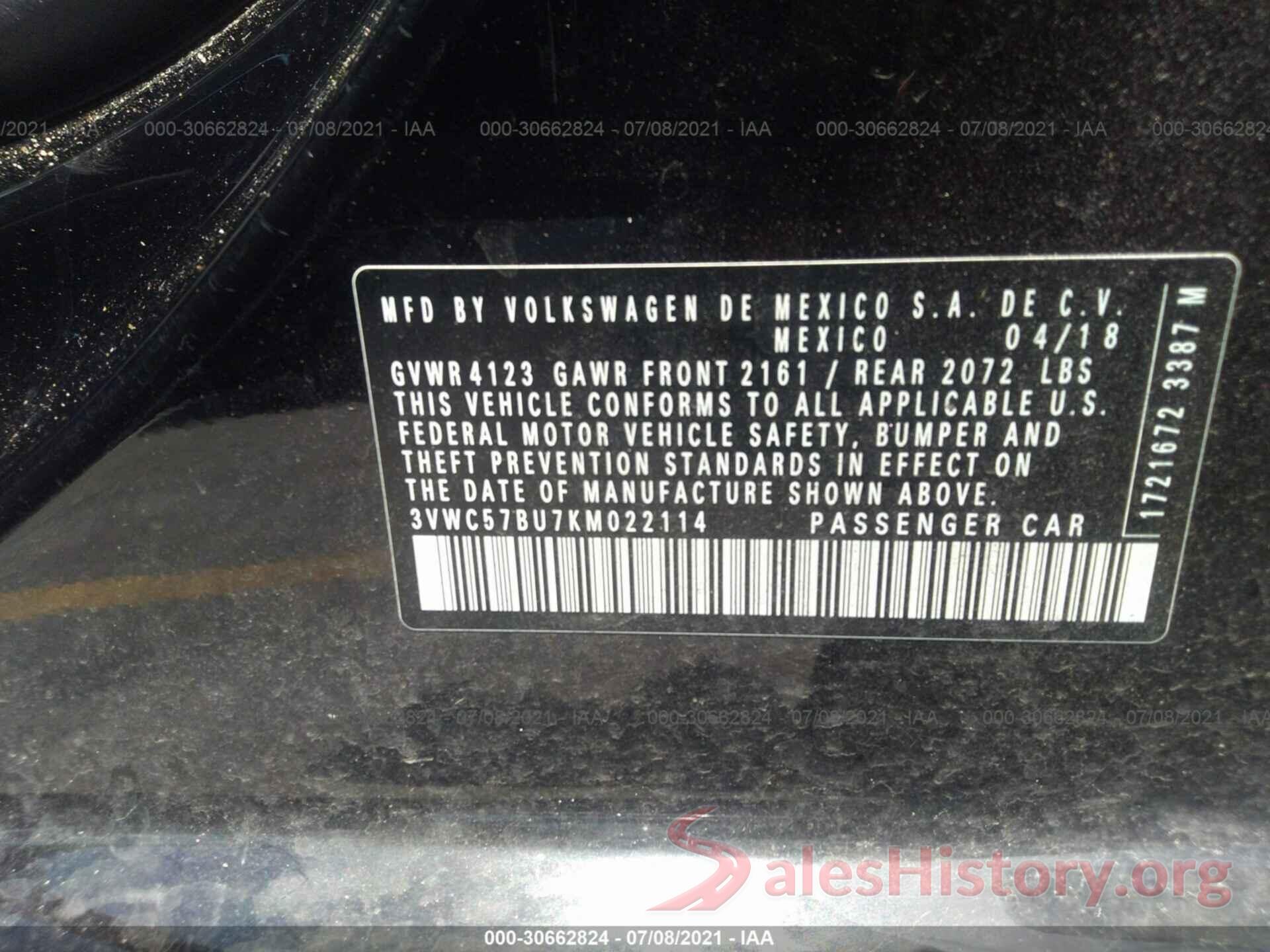 3VWC57BU7KM022114 2019 VOLKSWAGEN JETTA