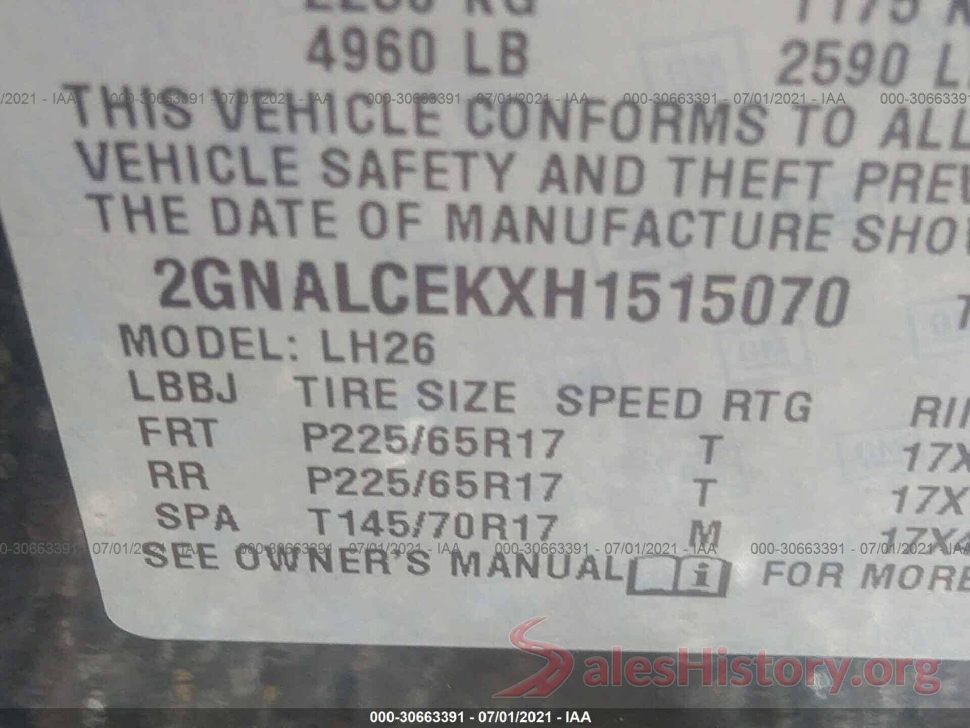 2GNALCEKXH1515070 2017 CHEVROLET EQUINOX