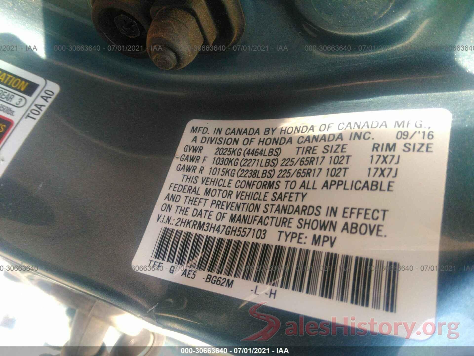 2HKRM3H47GH557103 2016 HONDA CR-V