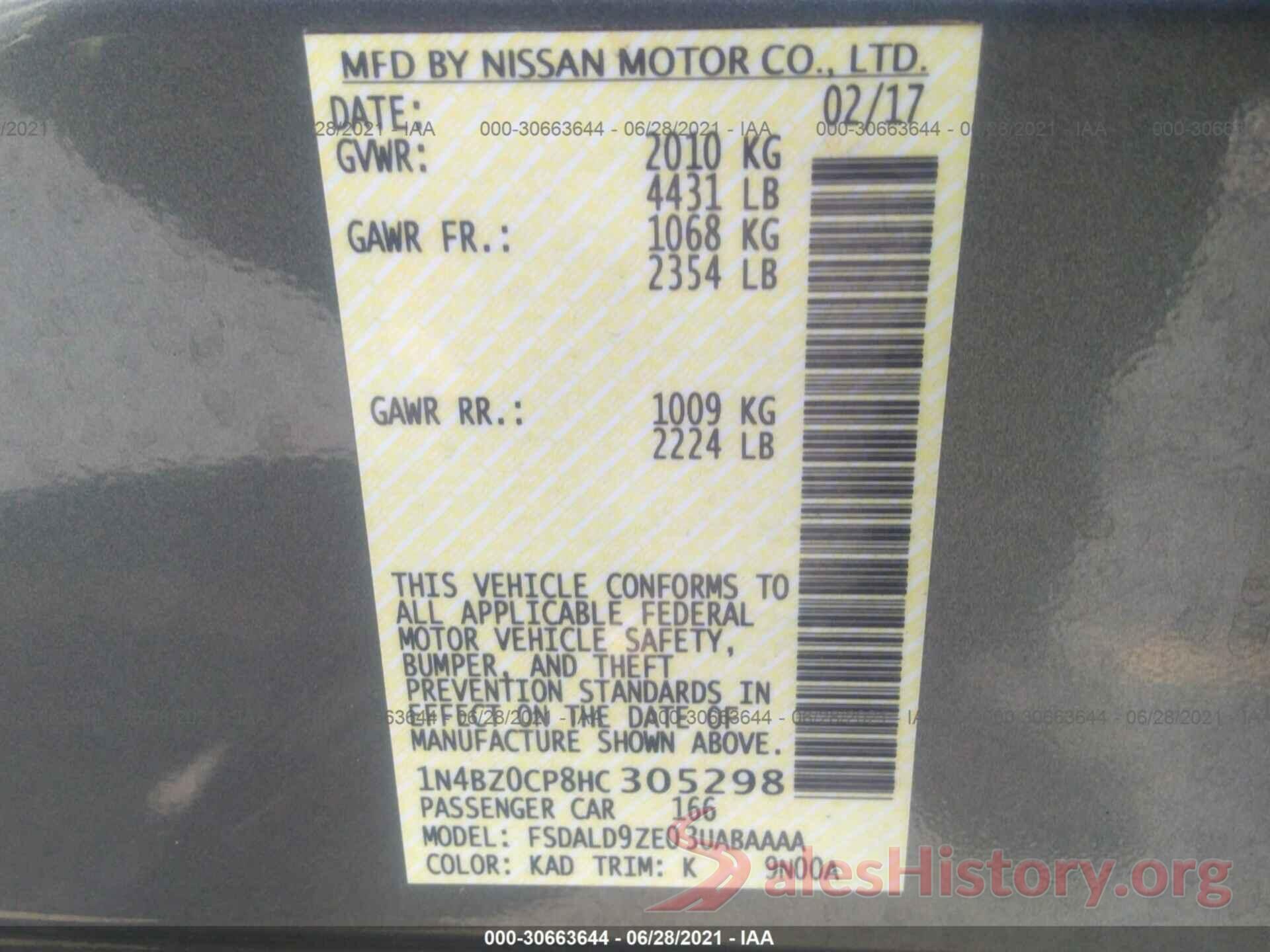 1N4BZ0CP8HC305298 2017 NISSAN LEAF