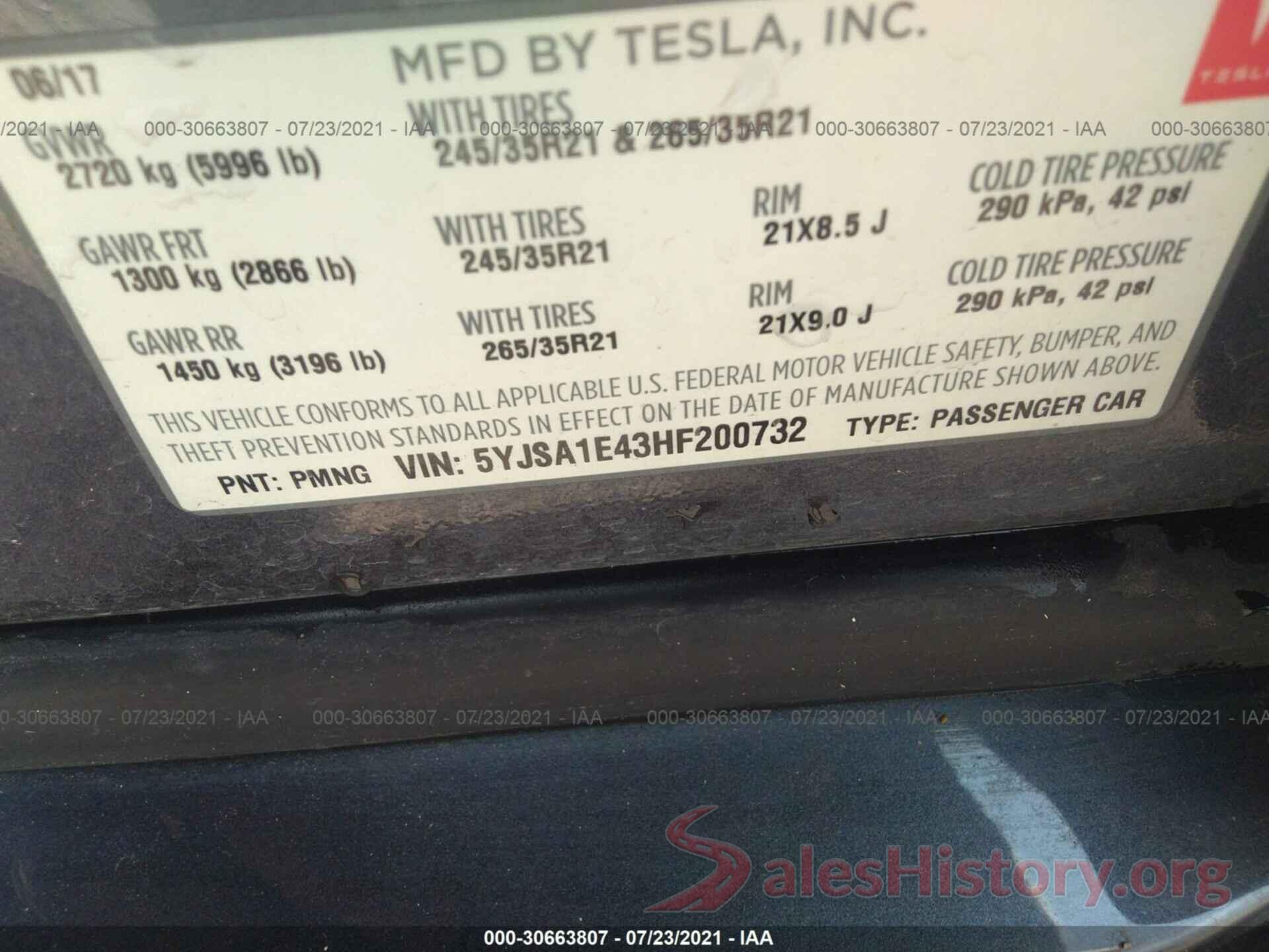 5YJSA1E43HF200732 2017 TESLA MODEL S