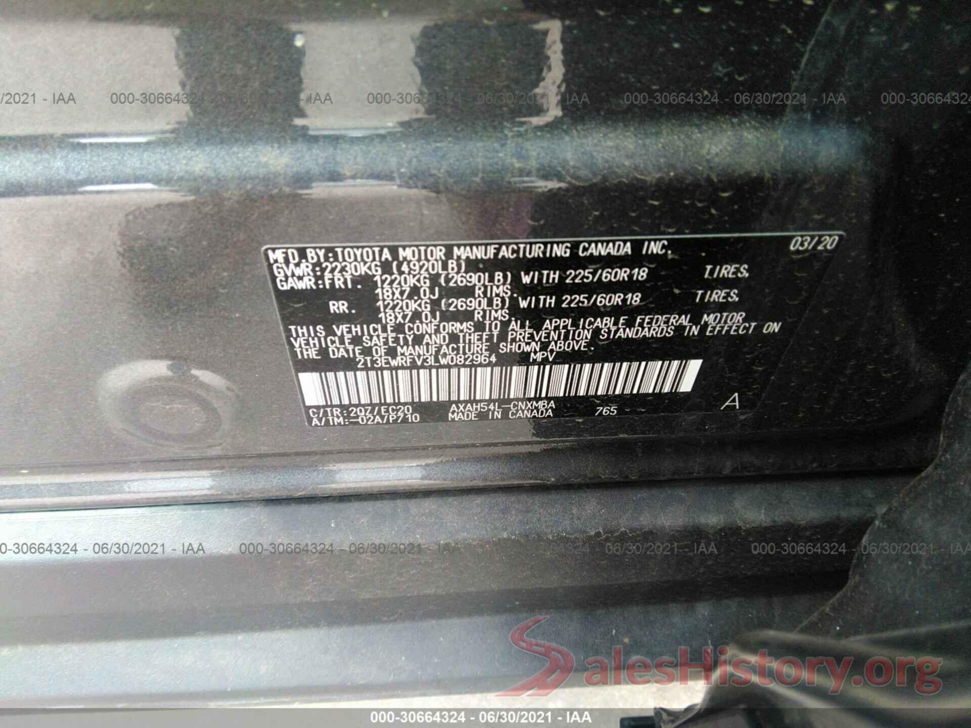 2T3EWRFV3LW082964 2020 TOYOTA RAV4