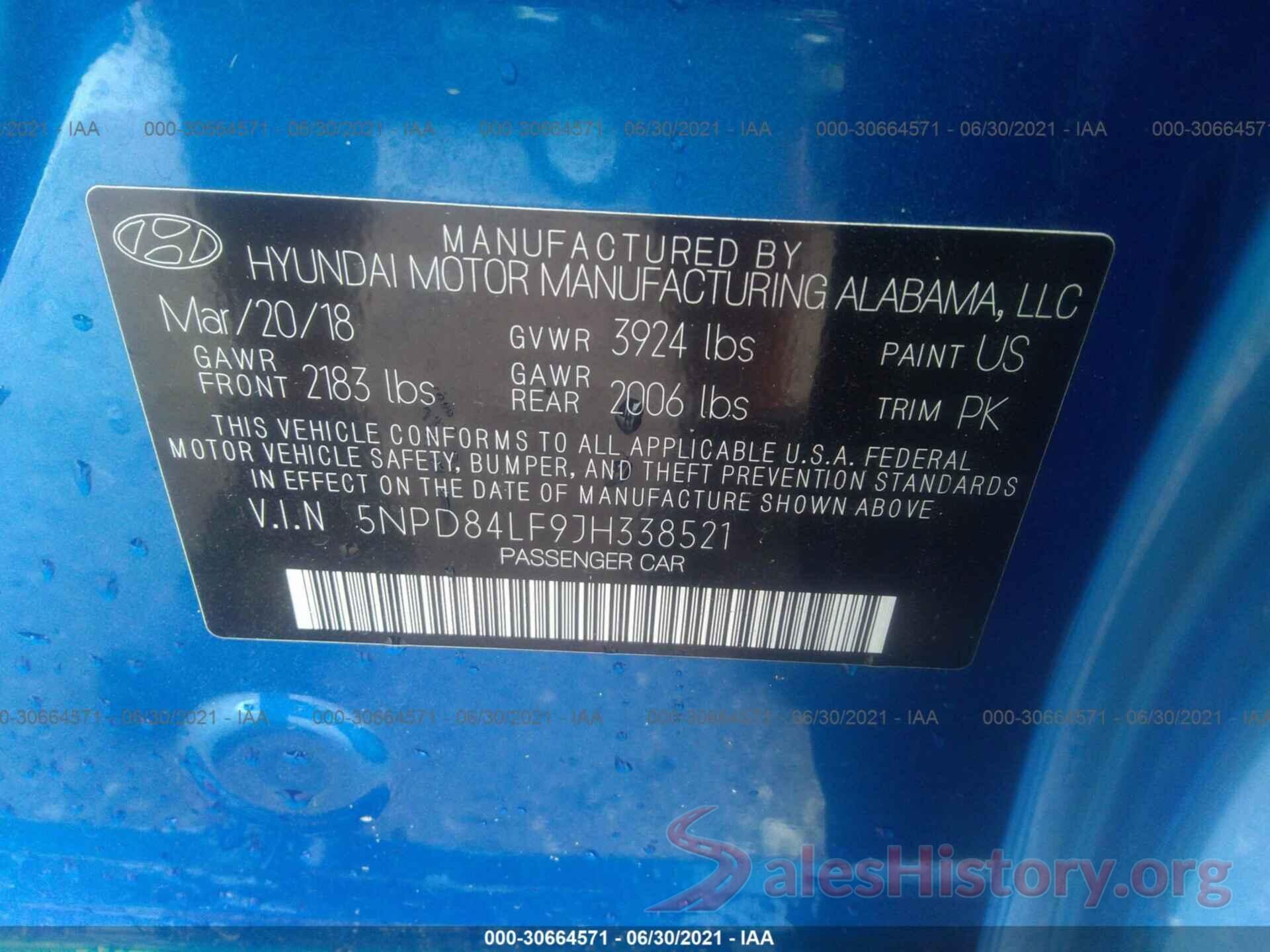 5NPD84LF9JH338521 2018 HYUNDAI ELANTRA