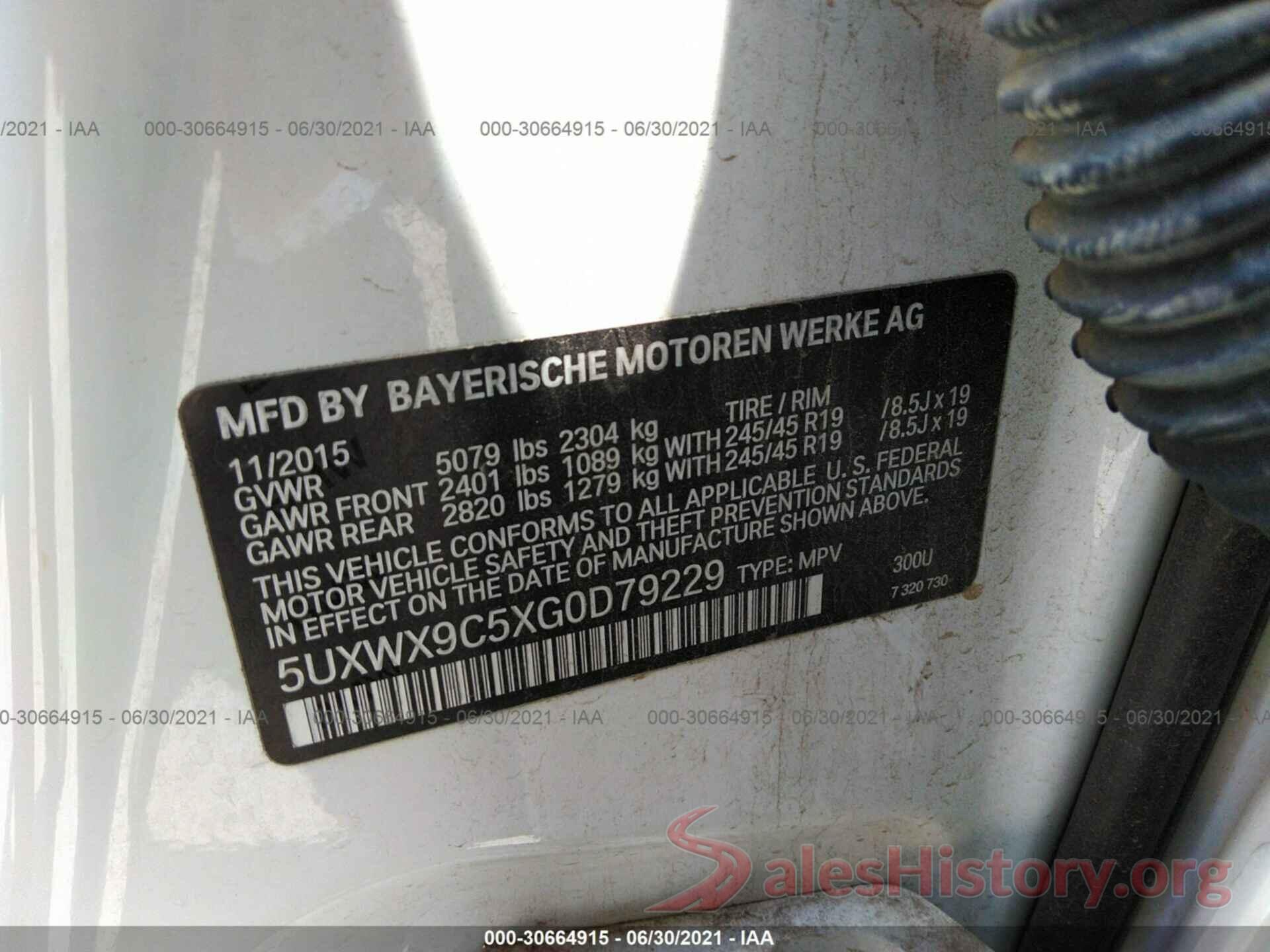 5UXWX9C5XG0D79229 2016 BMW X3