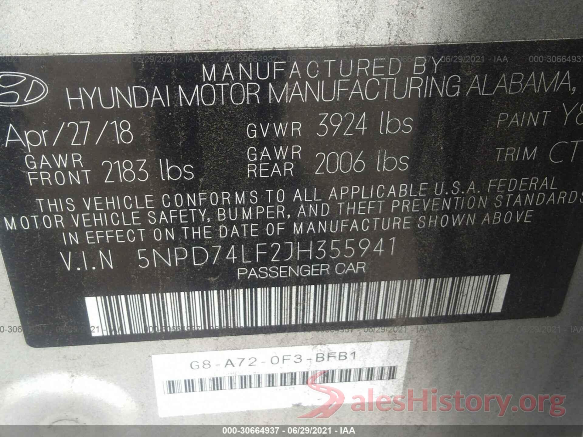 5NPD74LF2JH355941 2018 HYUNDAI ELANTRA