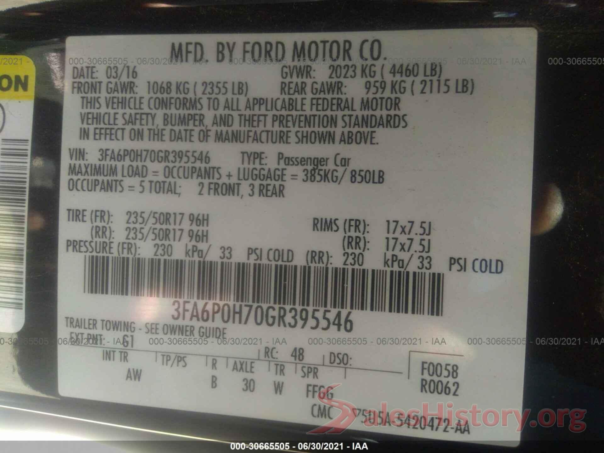 3FA6P0H70GR395546 2016 FORD FUSION