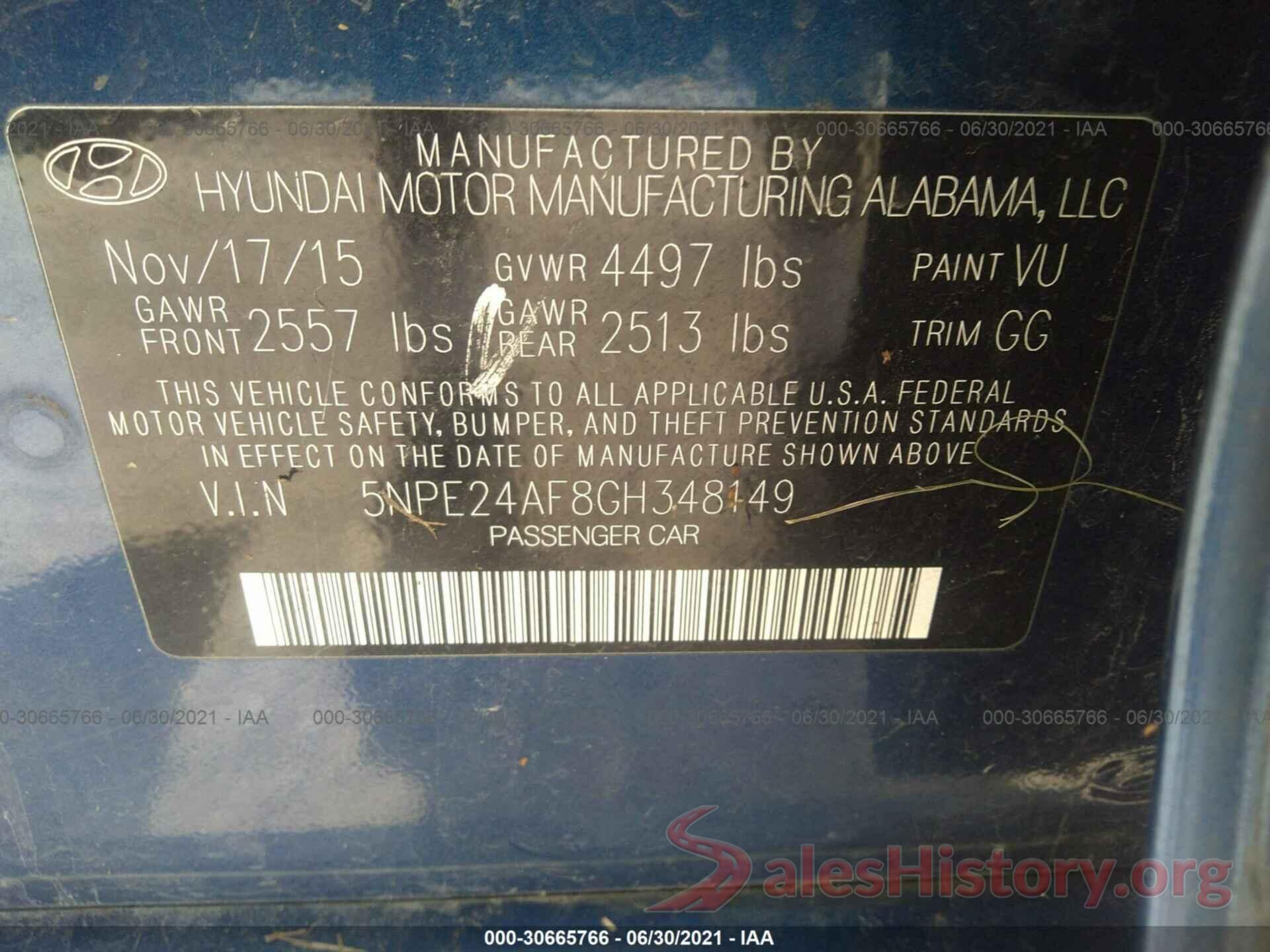 5NPE24AF8GH348149 2016 HYUNDAI SONATA