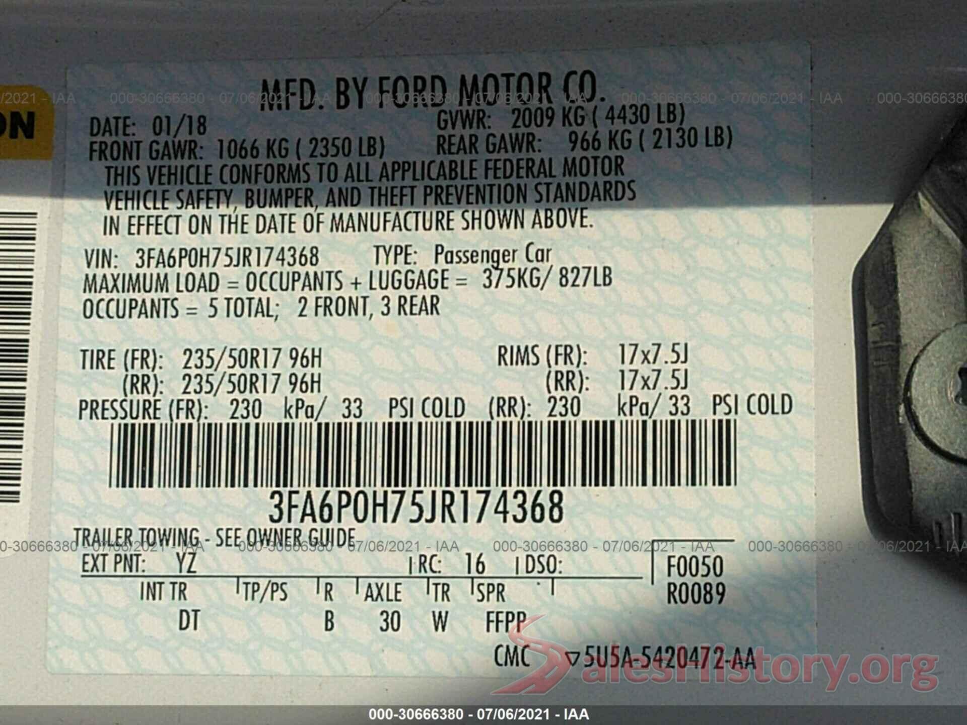 3FA6P0H75JR174368 2018 FORD FUSION