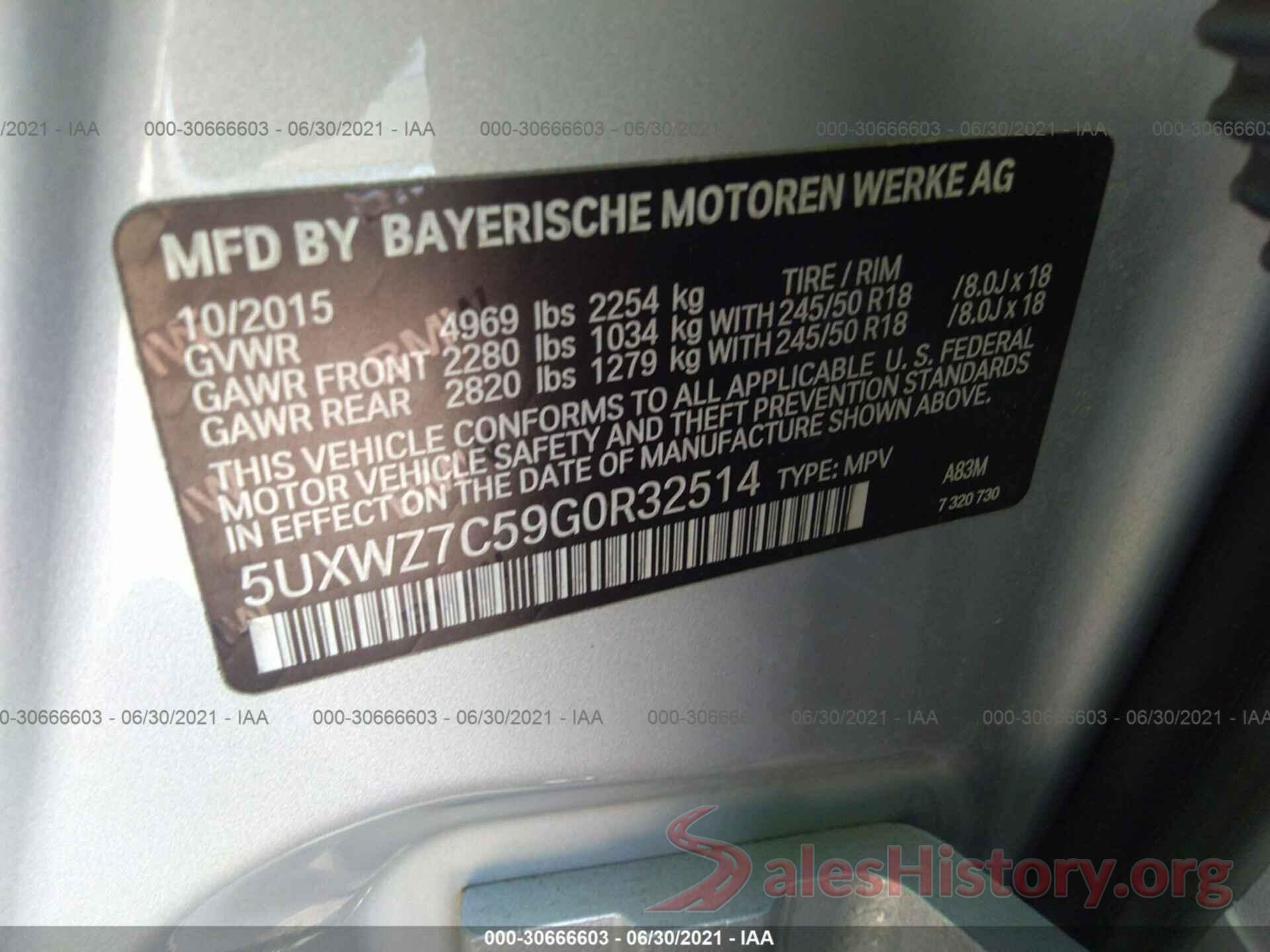 5UXWZ7C59G0R32514 2016 BMW X3