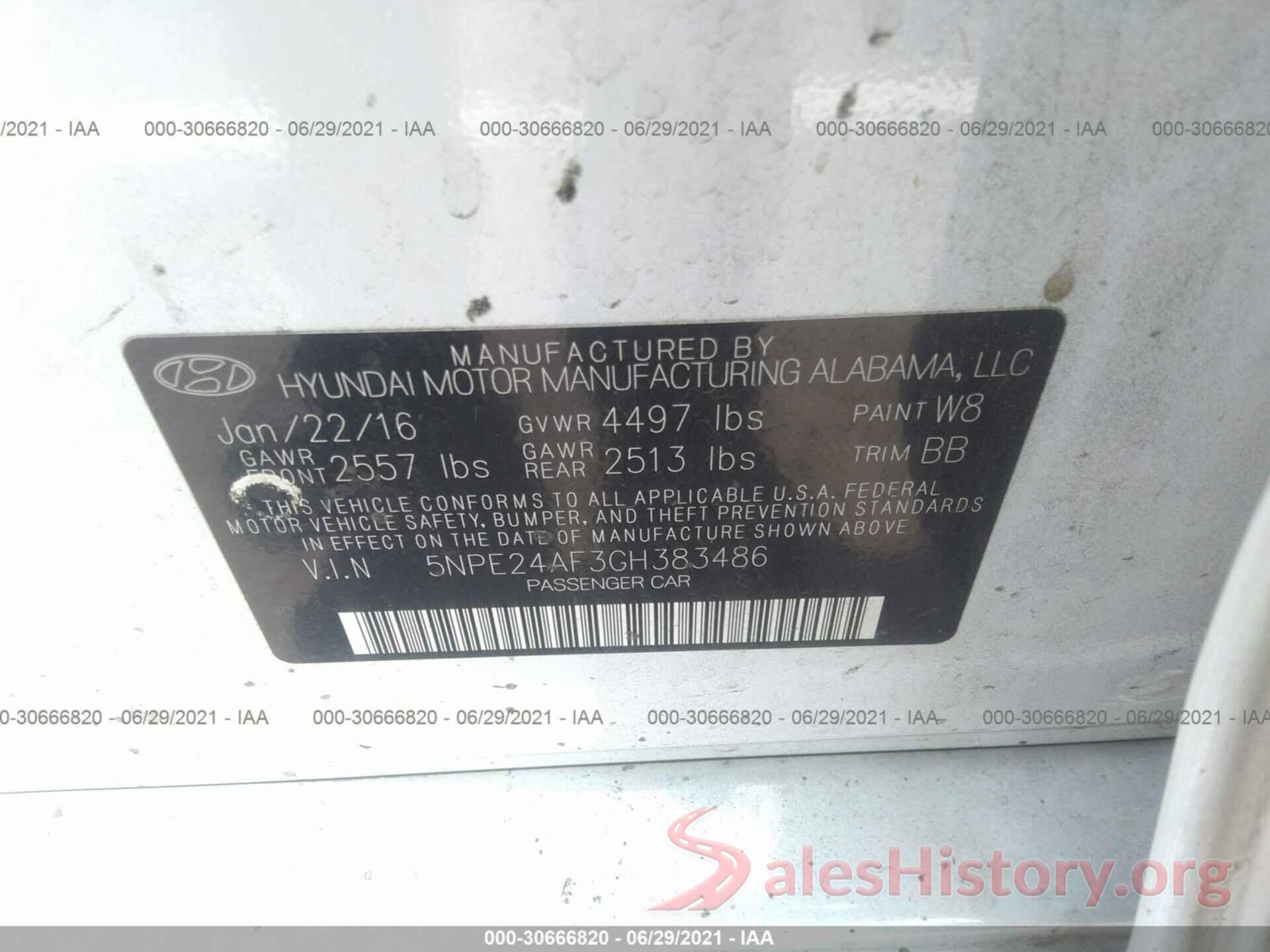 5NPE24AF3GH383486 2016 HYUNDAI SONATA