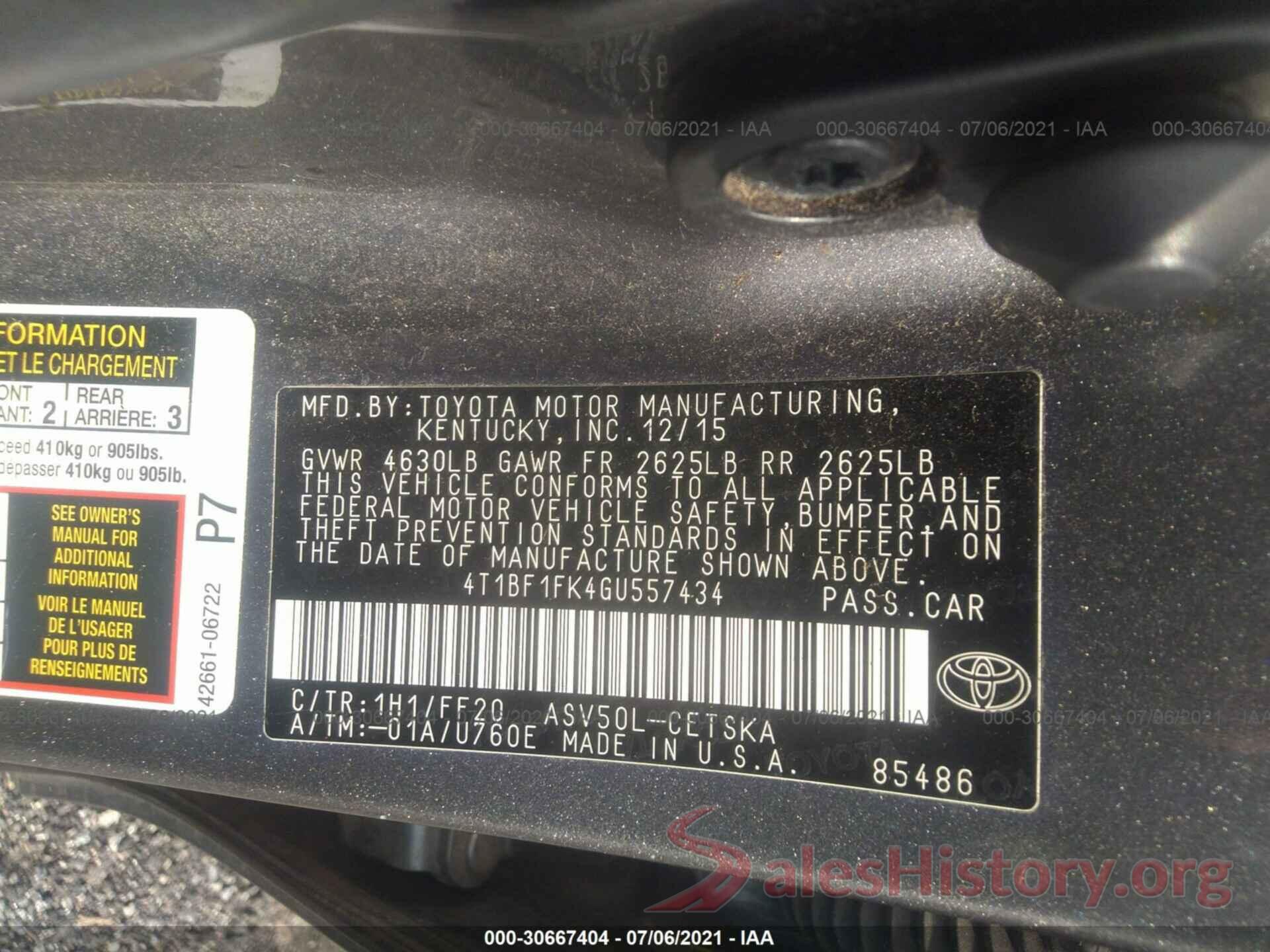 4T1BF1FK4GU557434 2016 TOYOTA CAMRY