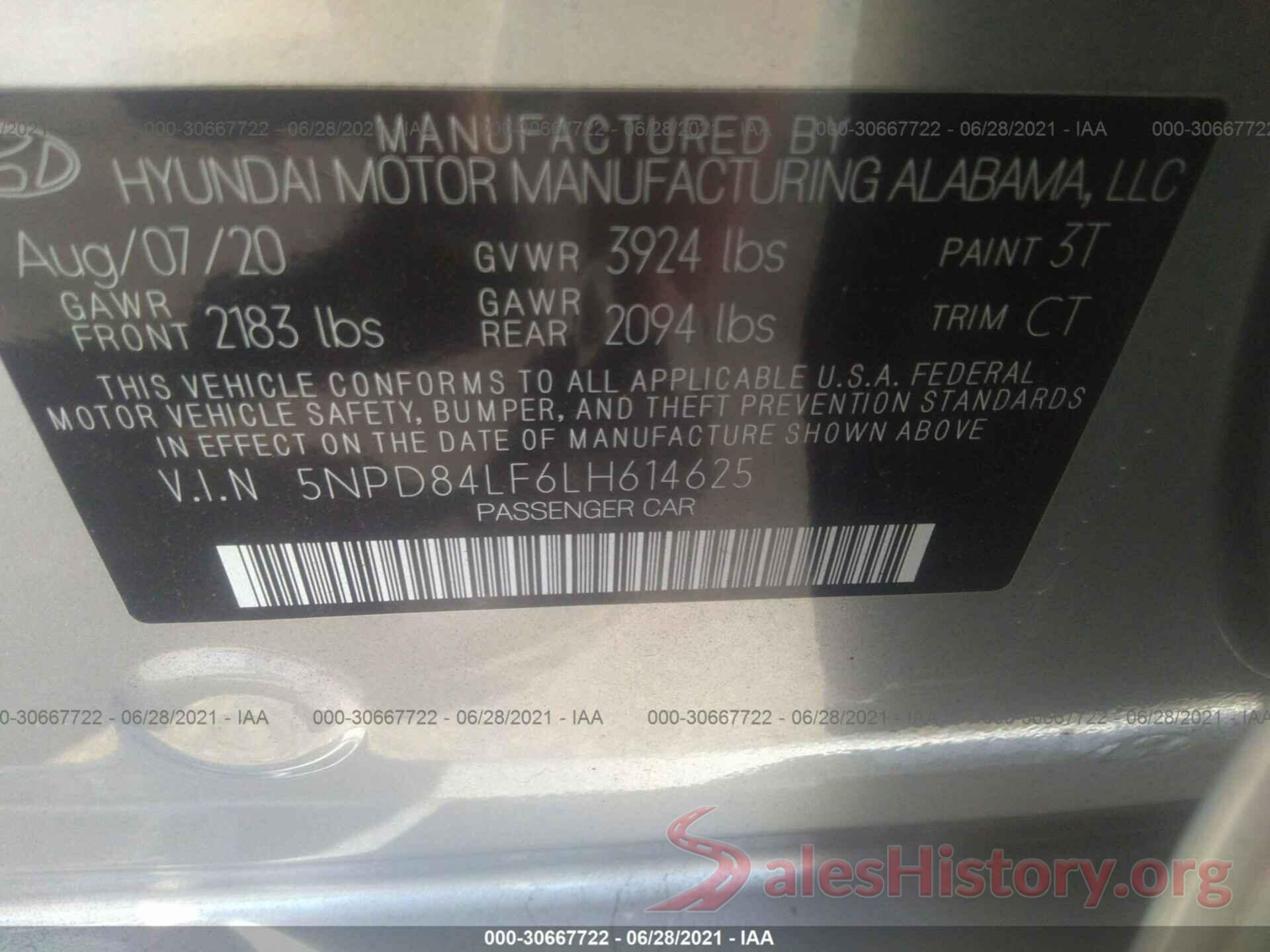 5NPD84LF6LH614625 2020 HYUNDAI ELANTRA