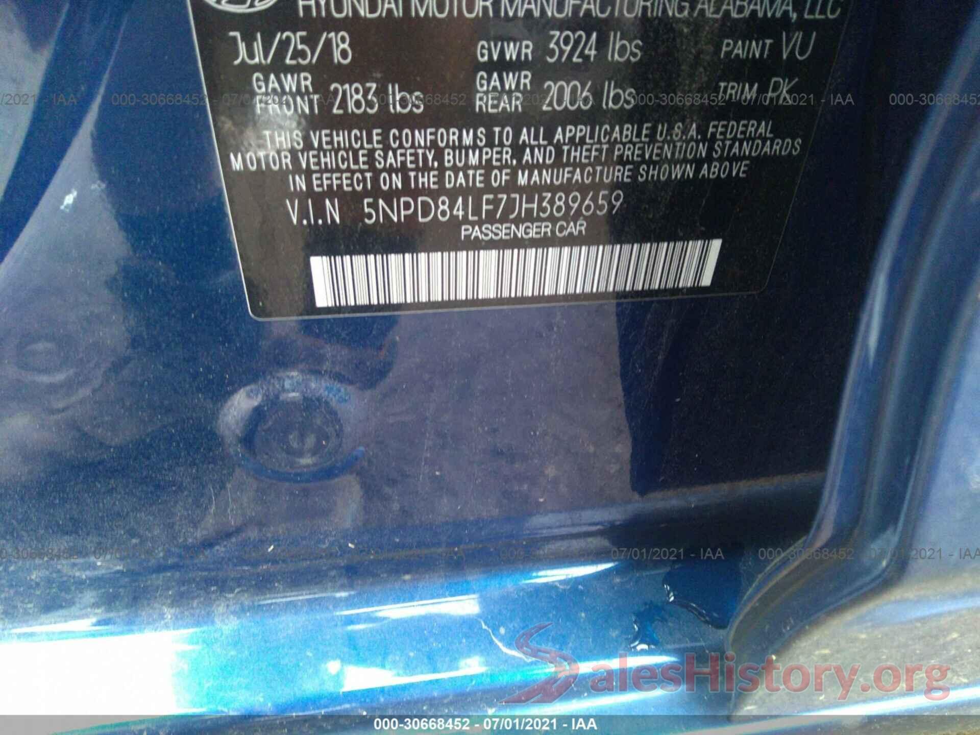 5NPD84LF7JH389659 2018 HYUNDAI ELANTRA