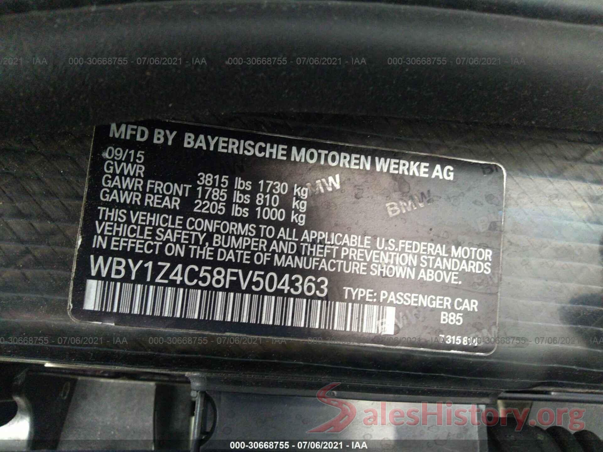 WBY1Z4C58FV504363 2015 BMW I3