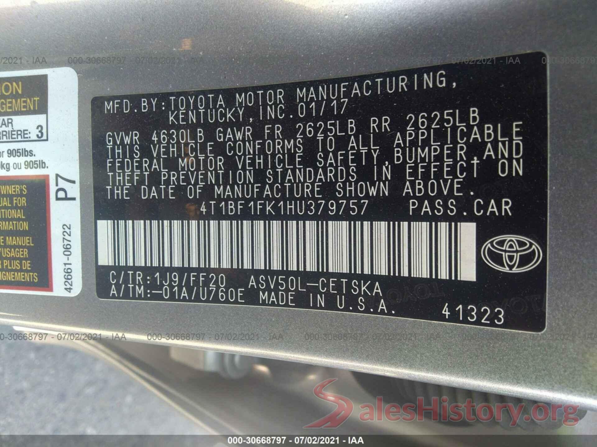 4T1BF1FK1HU379757 2017 TOYOTA CAMRY