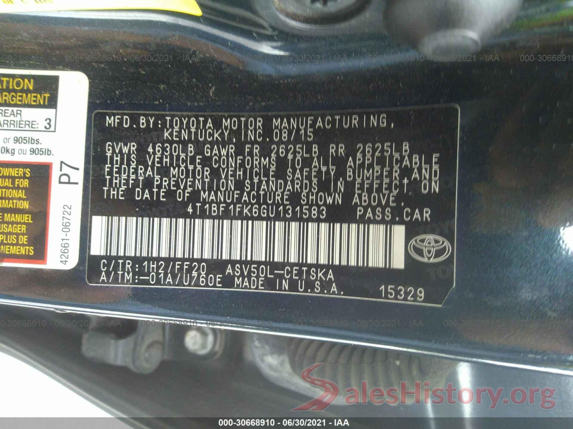 4T1BF1FK6GU131583 2016 TOYOTA CAMRY