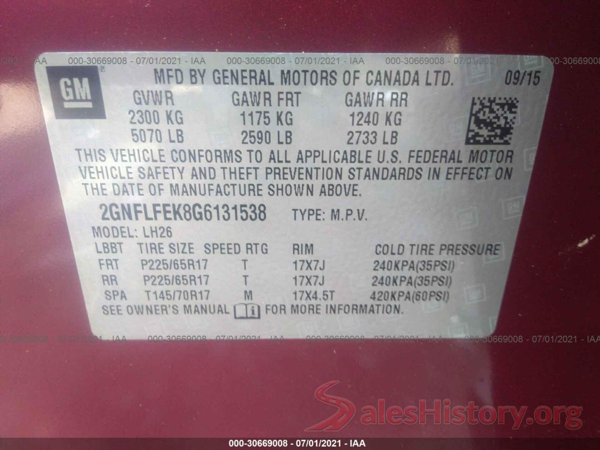 2GNFLFEK8G6131538 2016 CHEVROLET EQUINOX