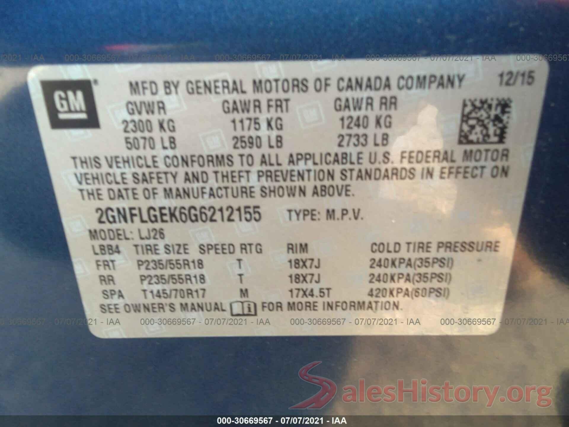 2GNFLGEK6G6212155 2016 CHEVROLET EQUINOX