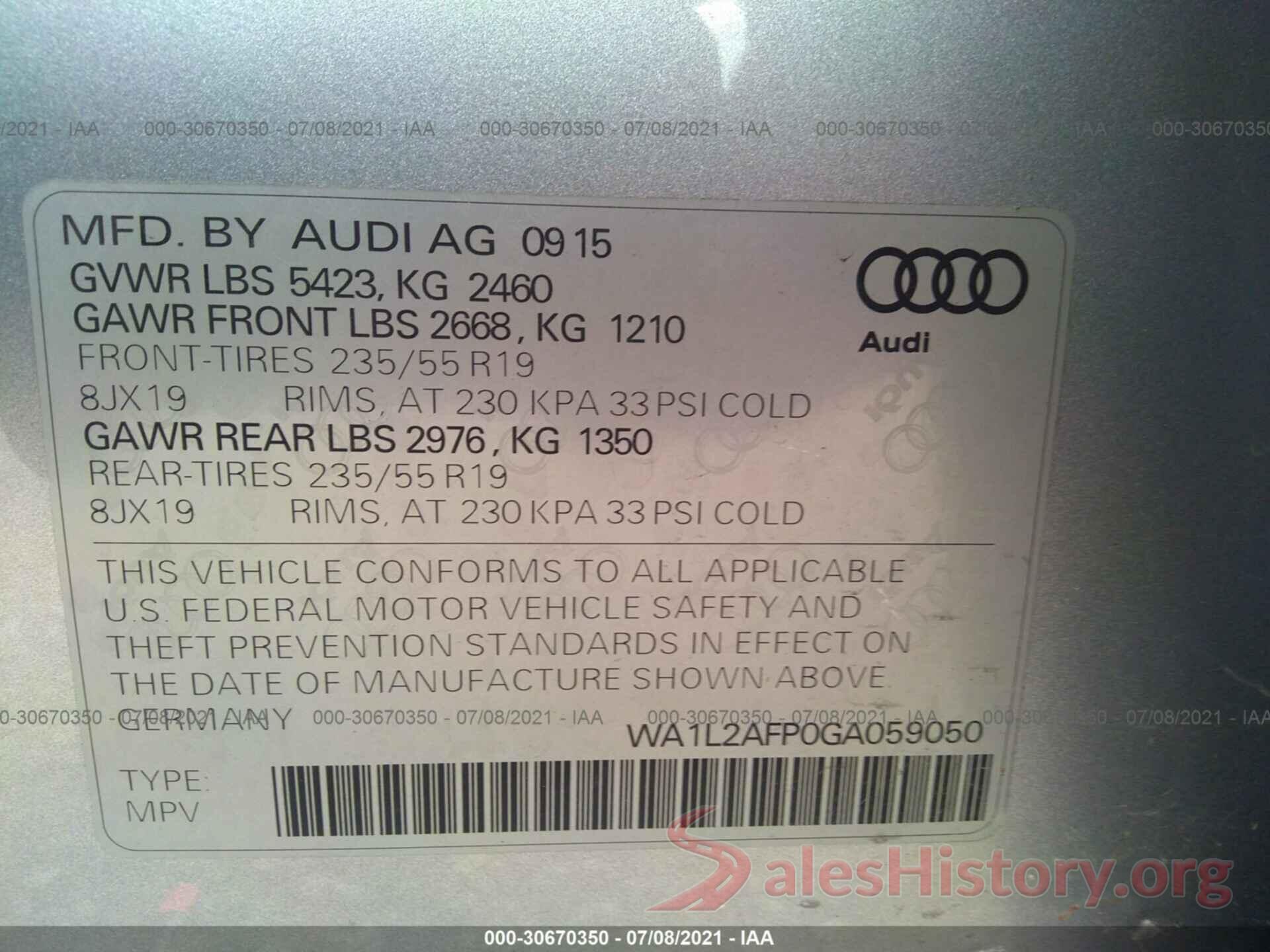 WA1L2AFP0GA059050 2016 AUDI Q5