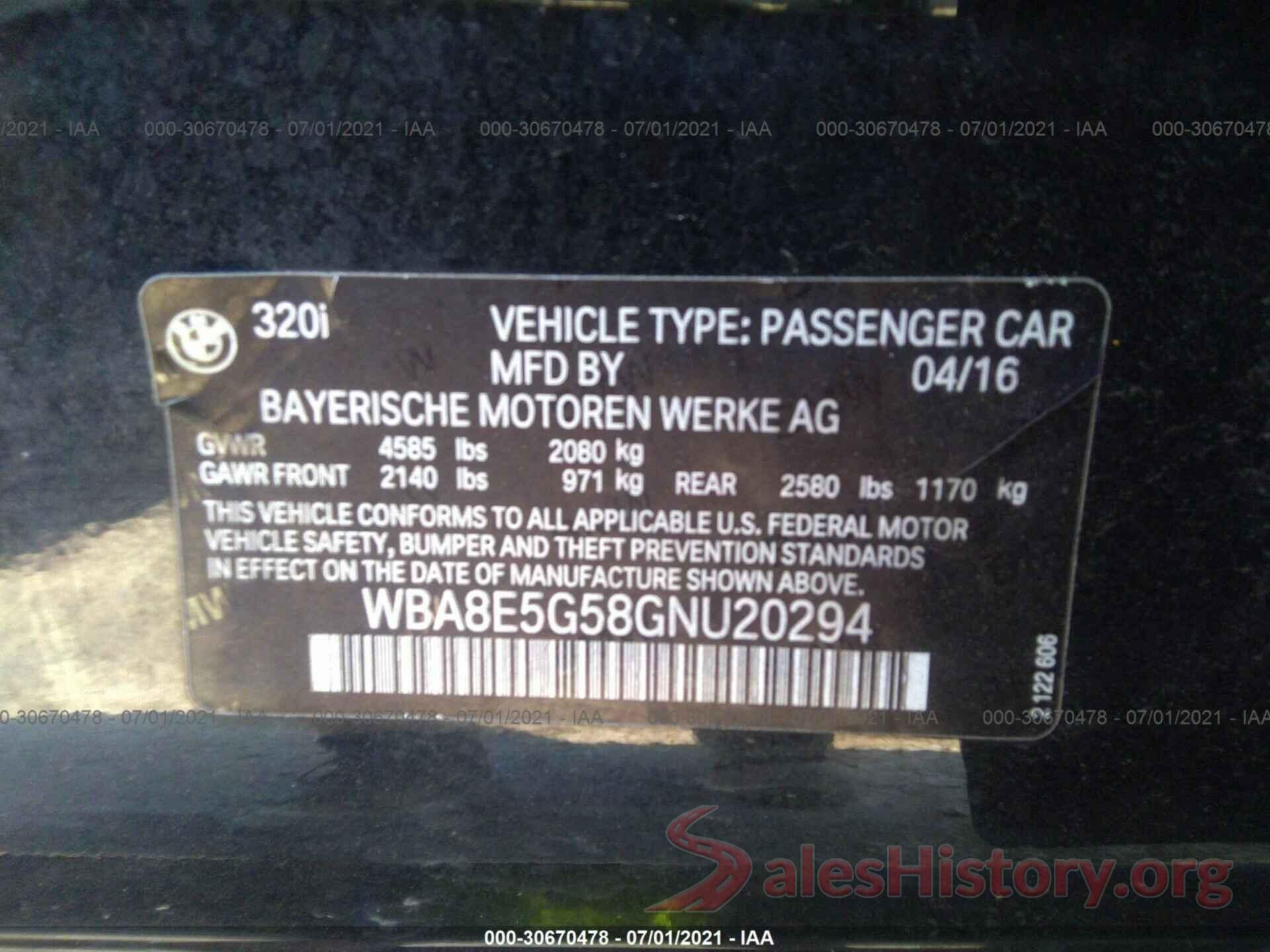 WBA8E5G58GNU20294 2016 BMW 3 SERIES