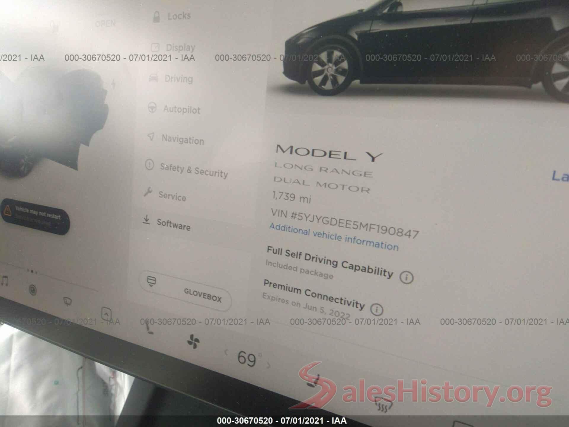 5YJYGDEE5MF190847 2021 TESLA MODEL Y