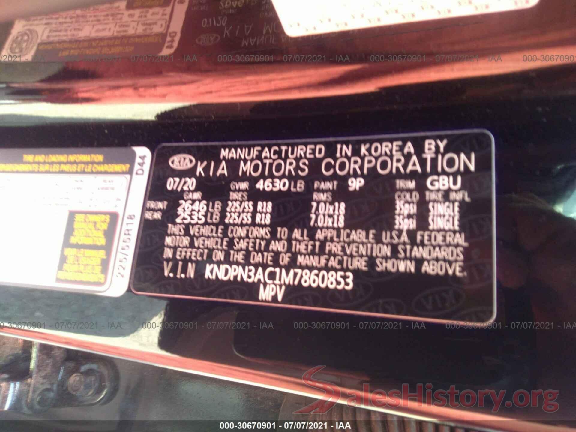 KNDPN3AC1M7860853 2021 KIA SPORTAGE