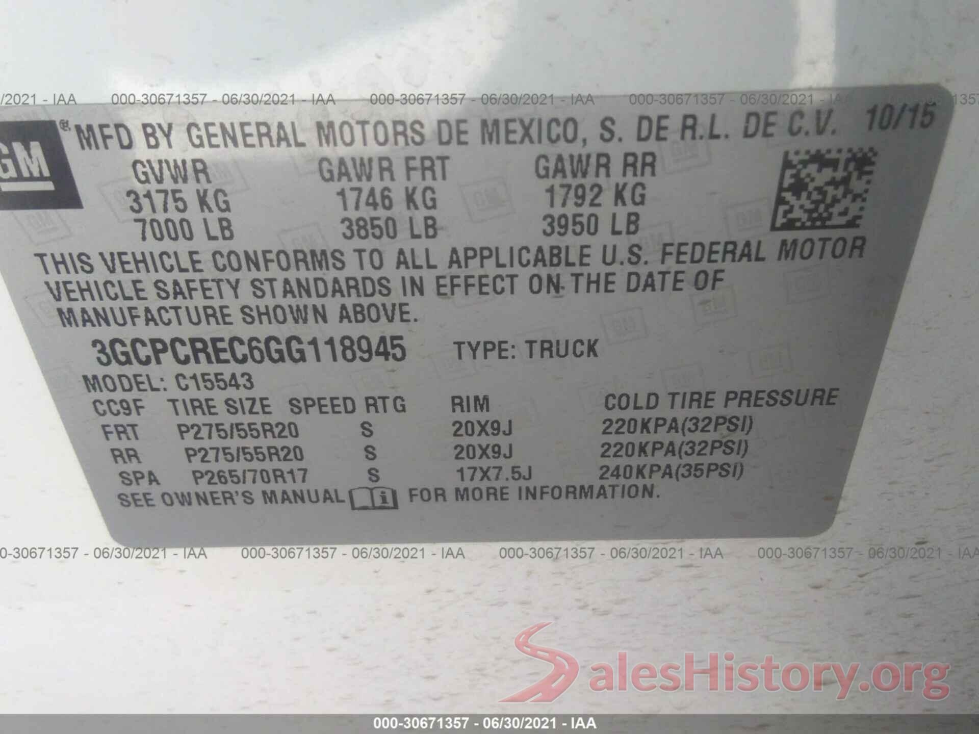 3GCPCREC6GG118945 2016 CHEVROLET SILVERADO 1500