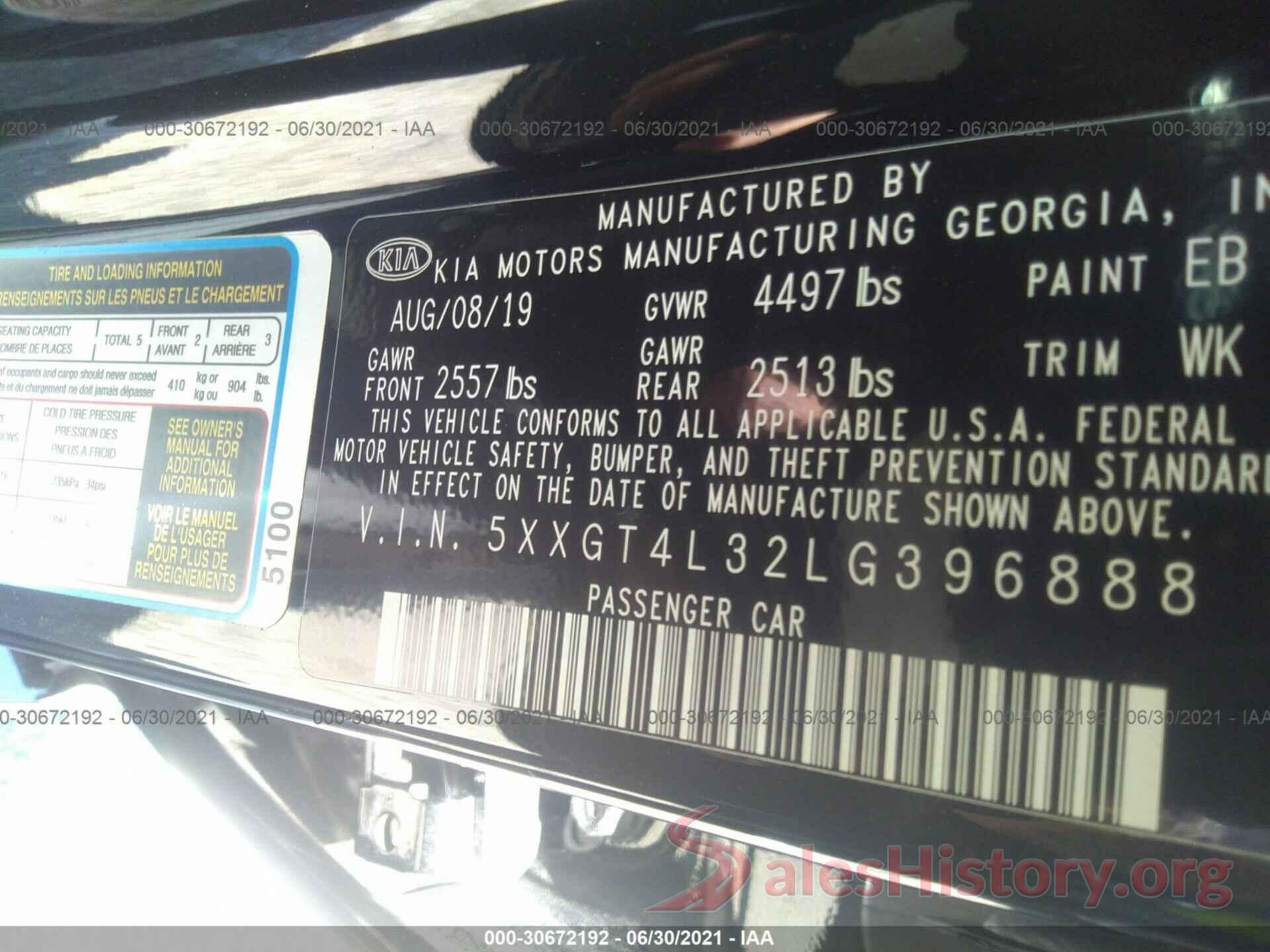 5XXGT4L32LG396888 2020 KIA OPTIMA