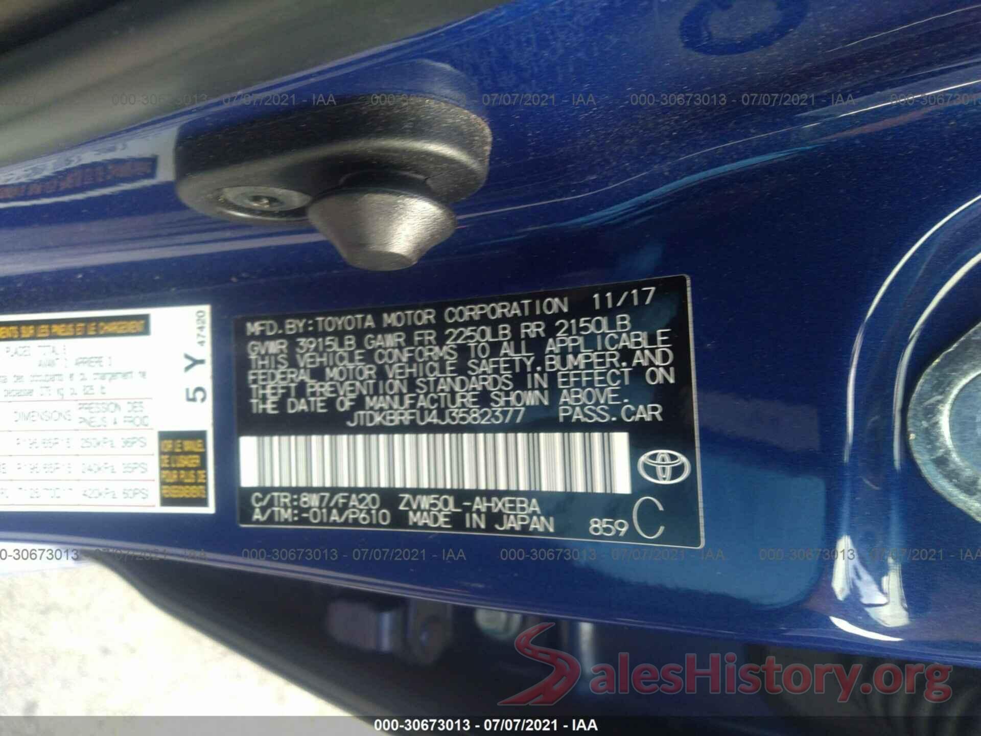 JTDKBRFU4J3582377 2018 TOYOTA PRIUS