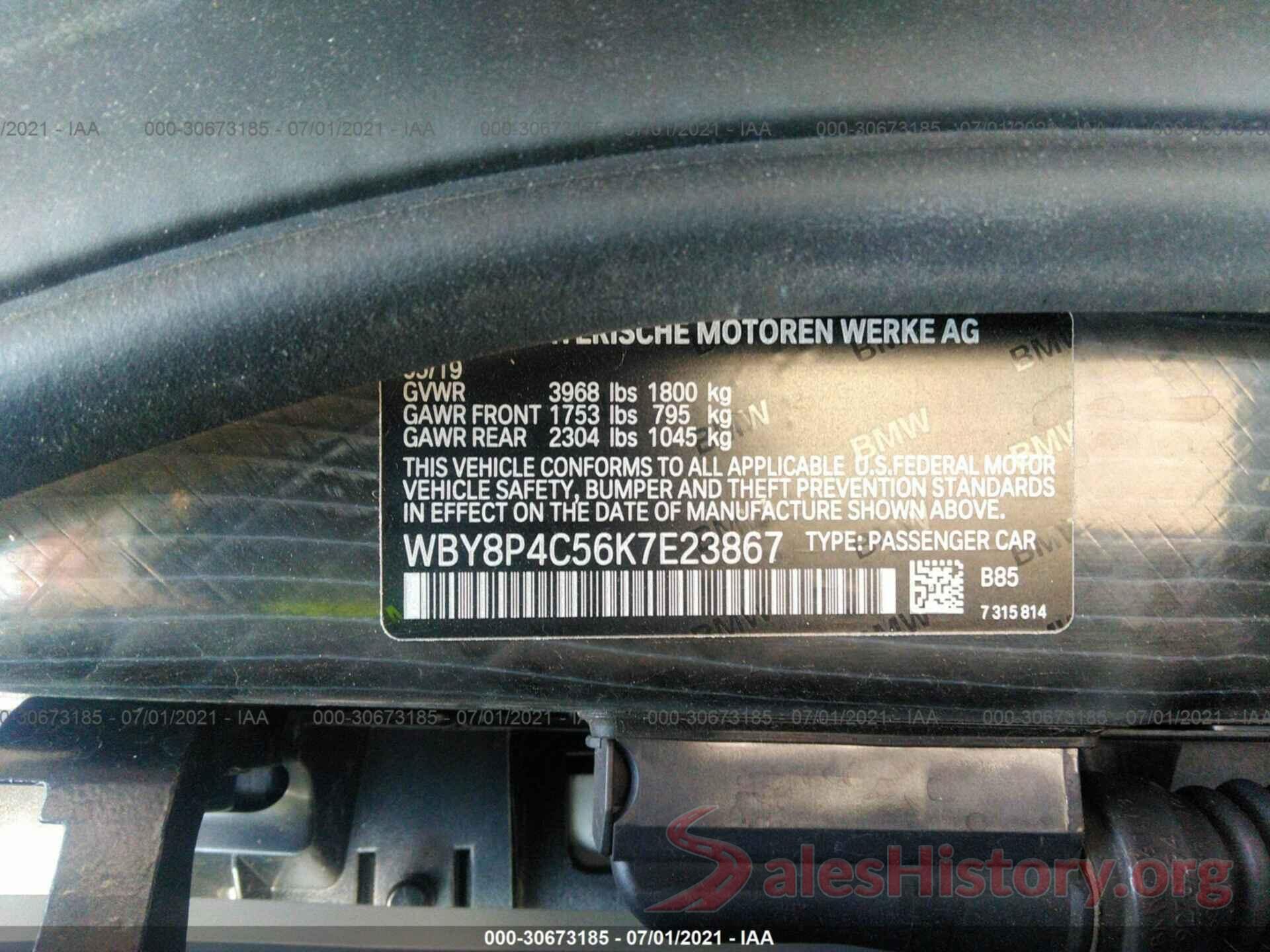 WBY8P4C56K7E23867 2019 BMW I3