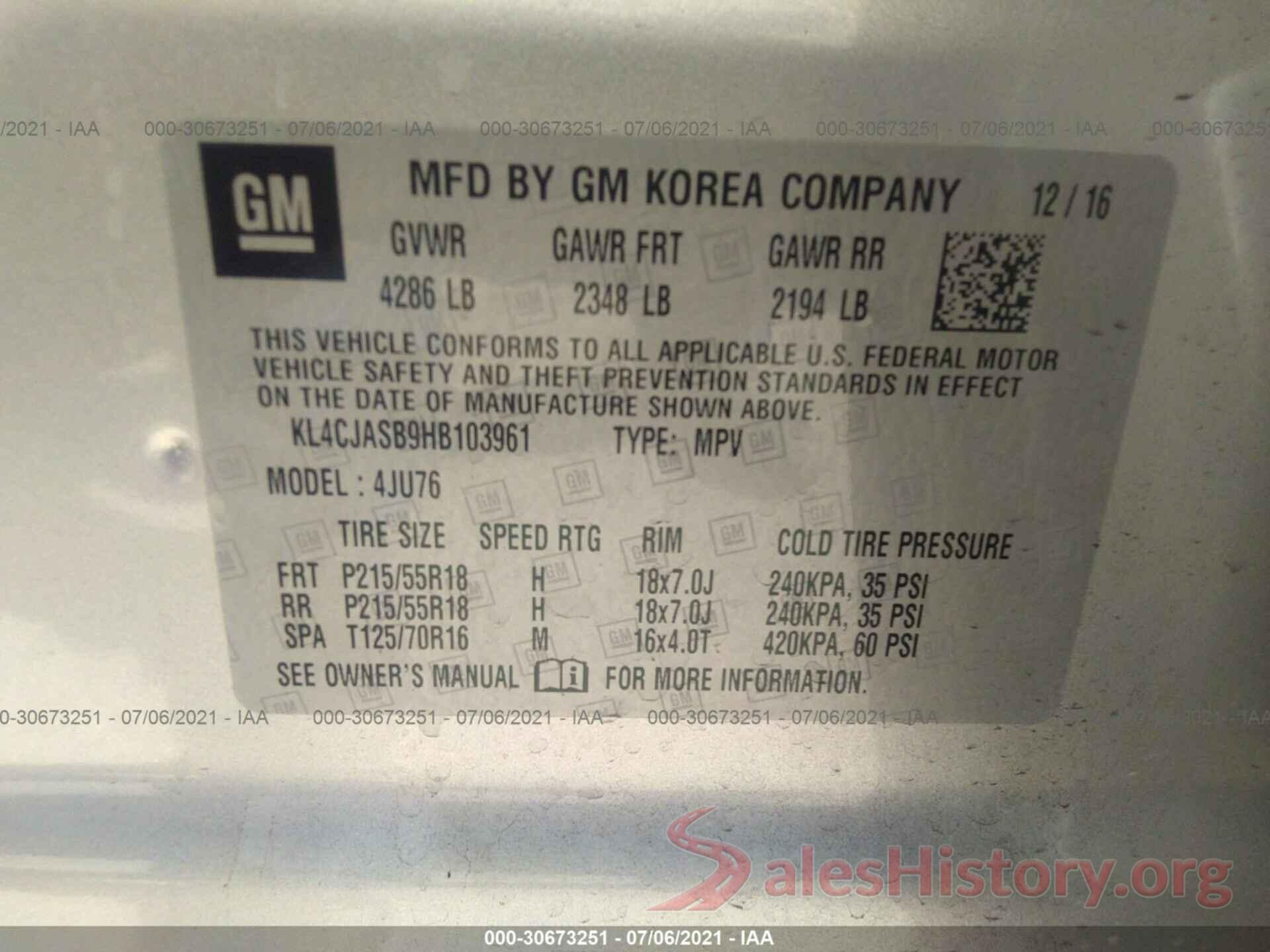 KL4CJASB9HB103961 2017 BUICK ENCORE