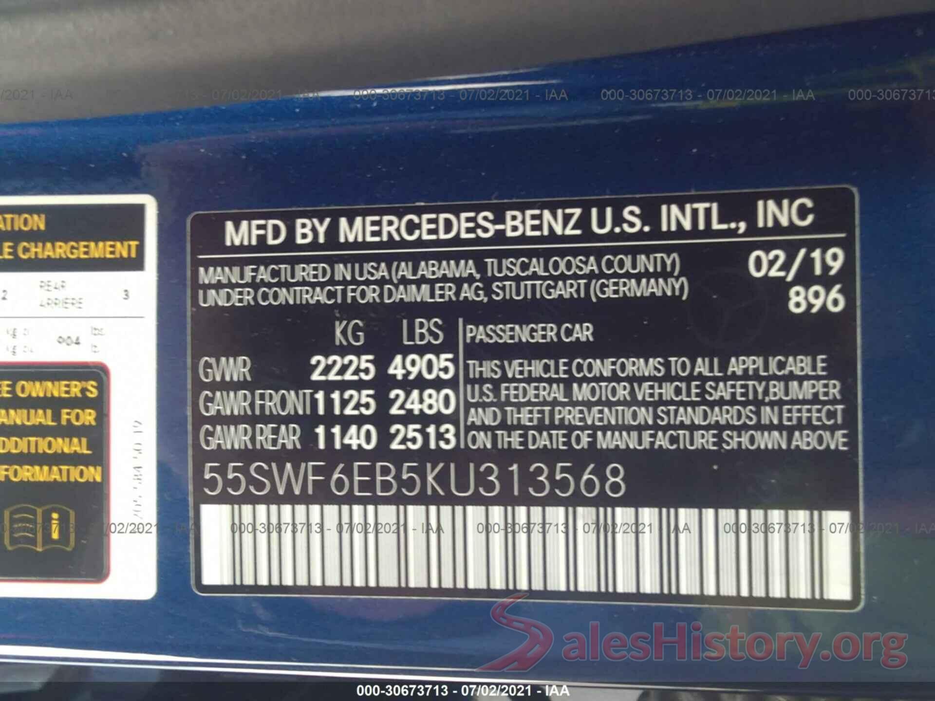 55SWF6EB5KU313568 2019 MERCEDES-BENZ C-CLASS