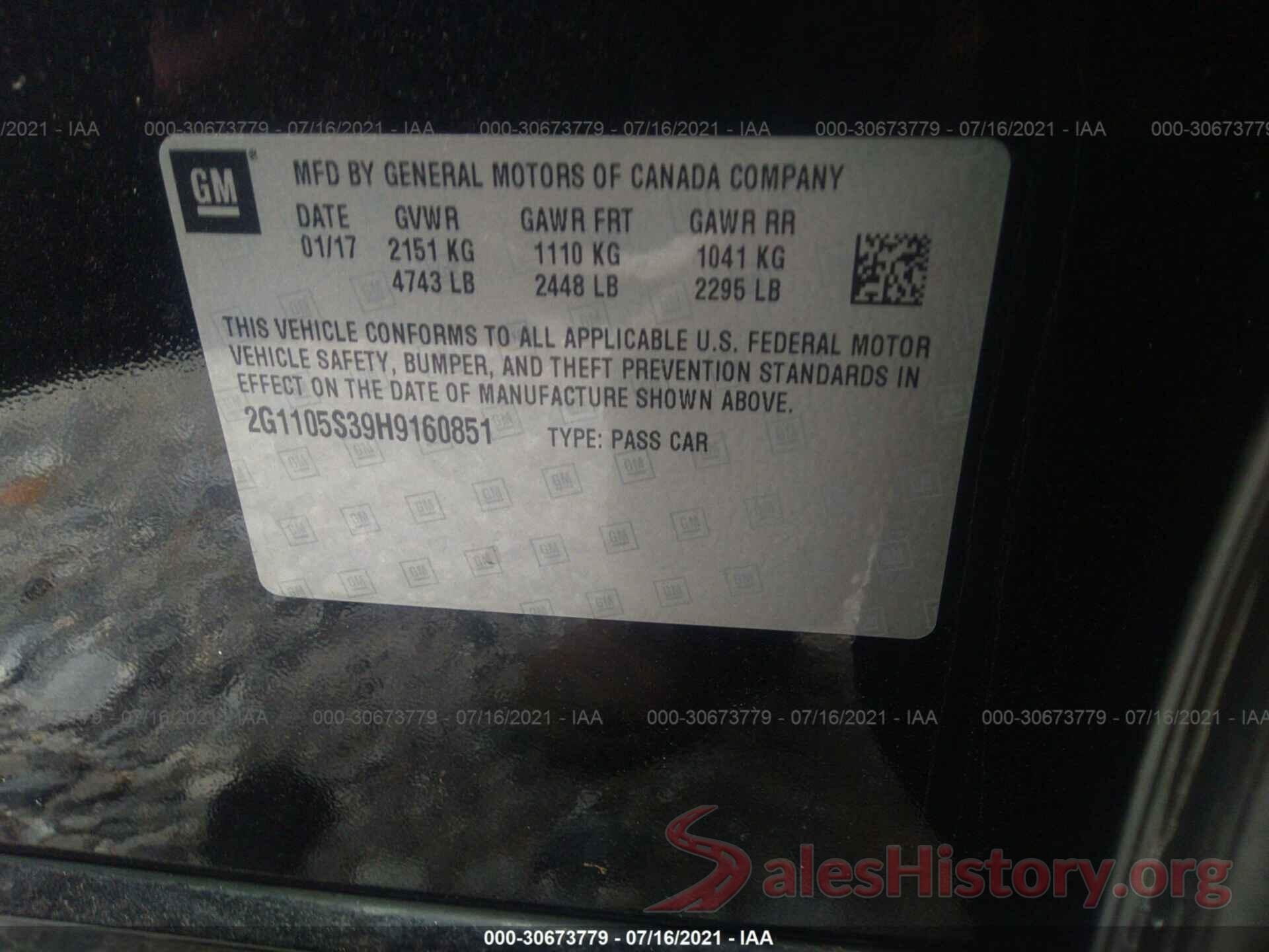 2G1105S39H9160851 2017 CHEVROLET IMPALA