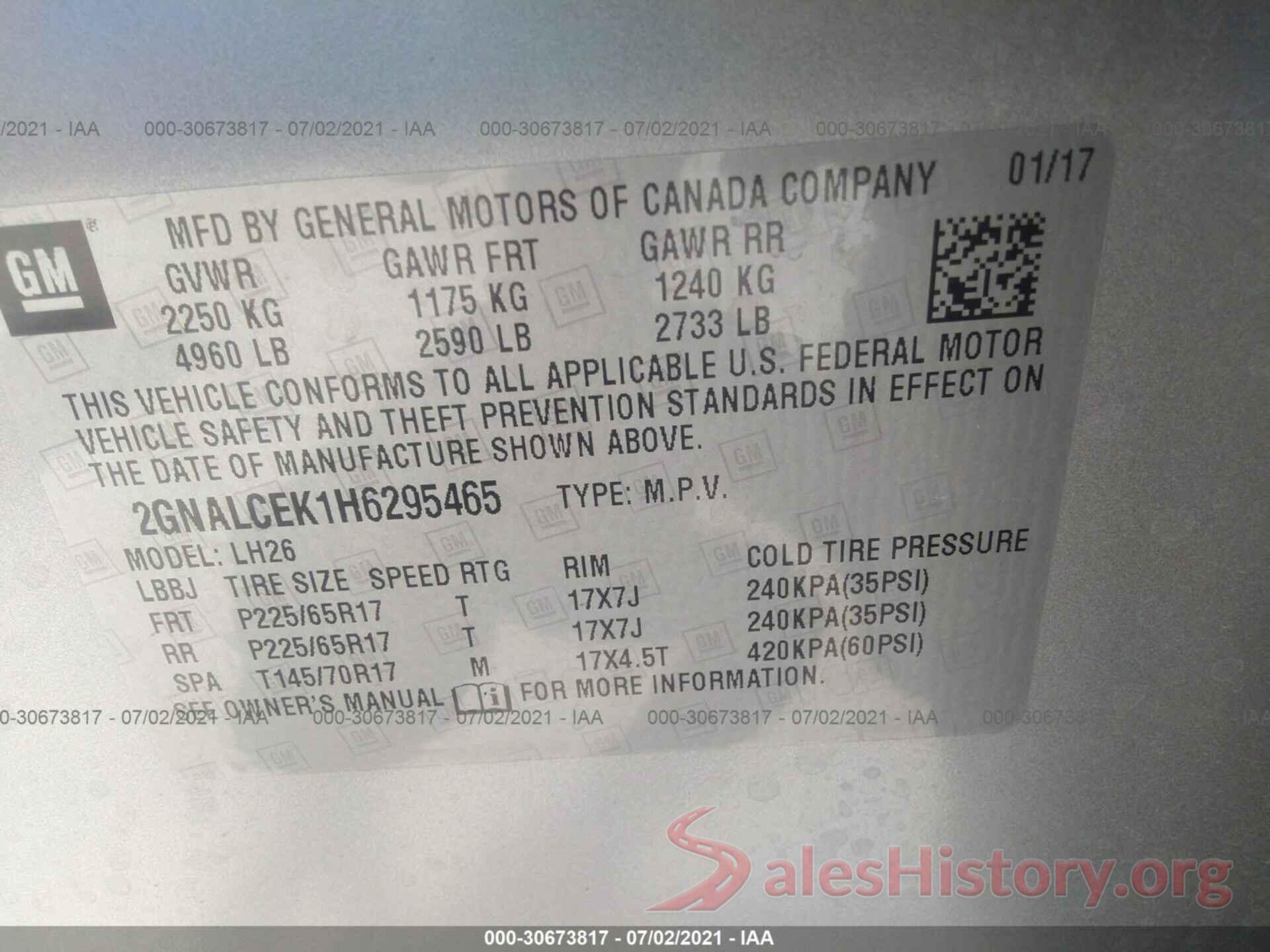 2GNALCEK1H6295465 2017 CHEVROLET EQUINOX