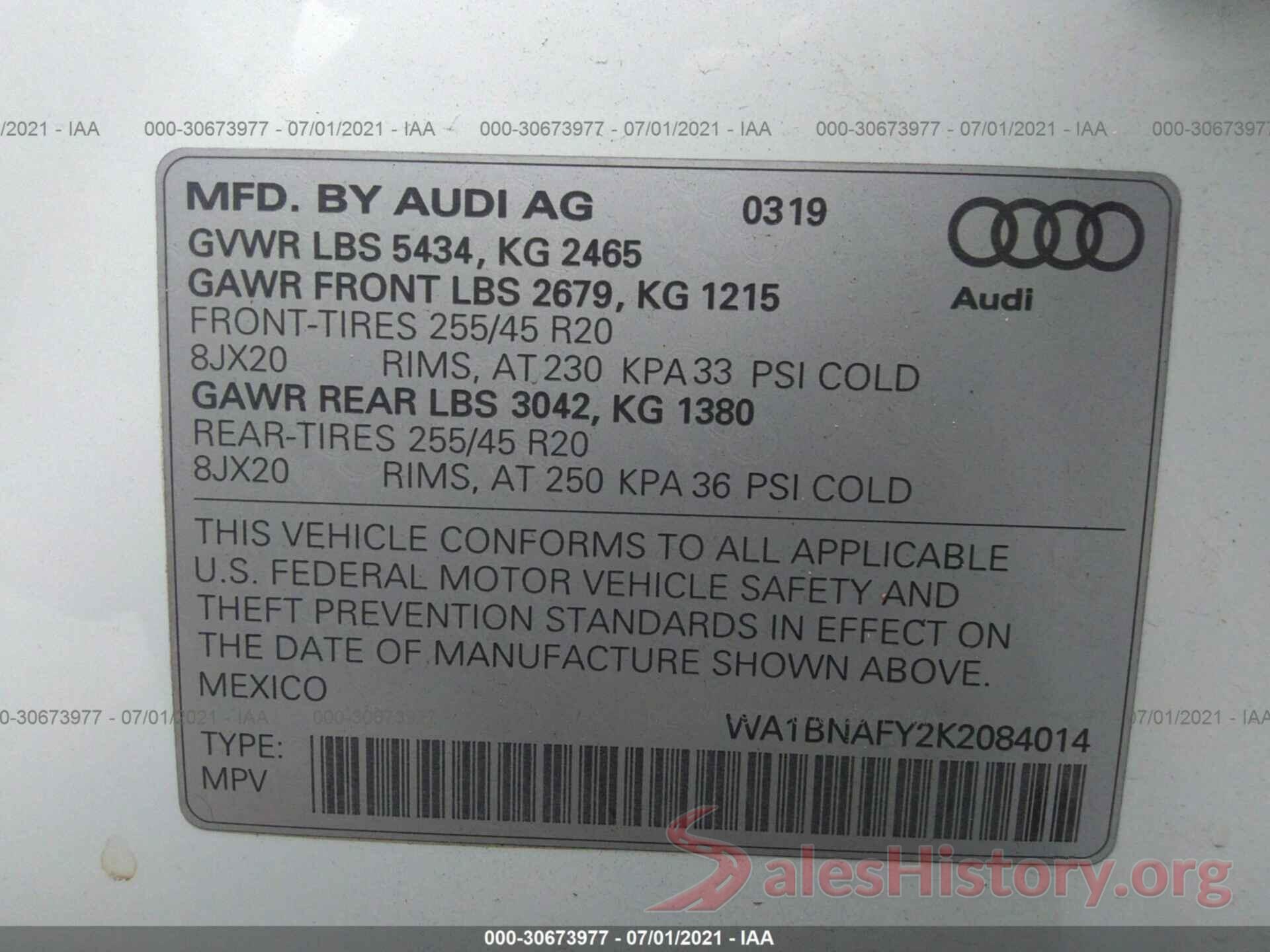 WA1BNAFY2K2084014 2019 AUDI Q5