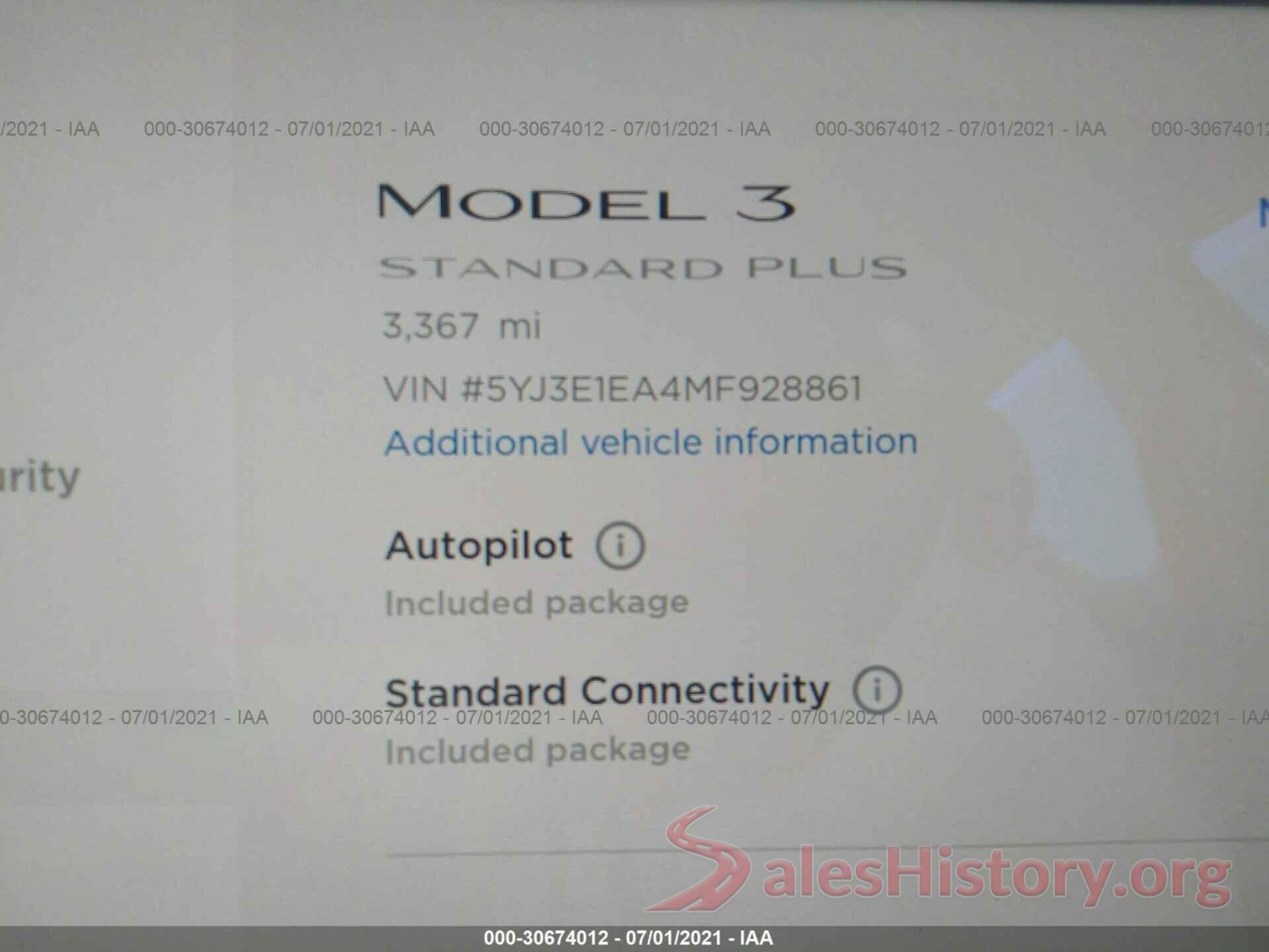 5YJ3E1EA4MF928861 2021 TESLA MODEL 3